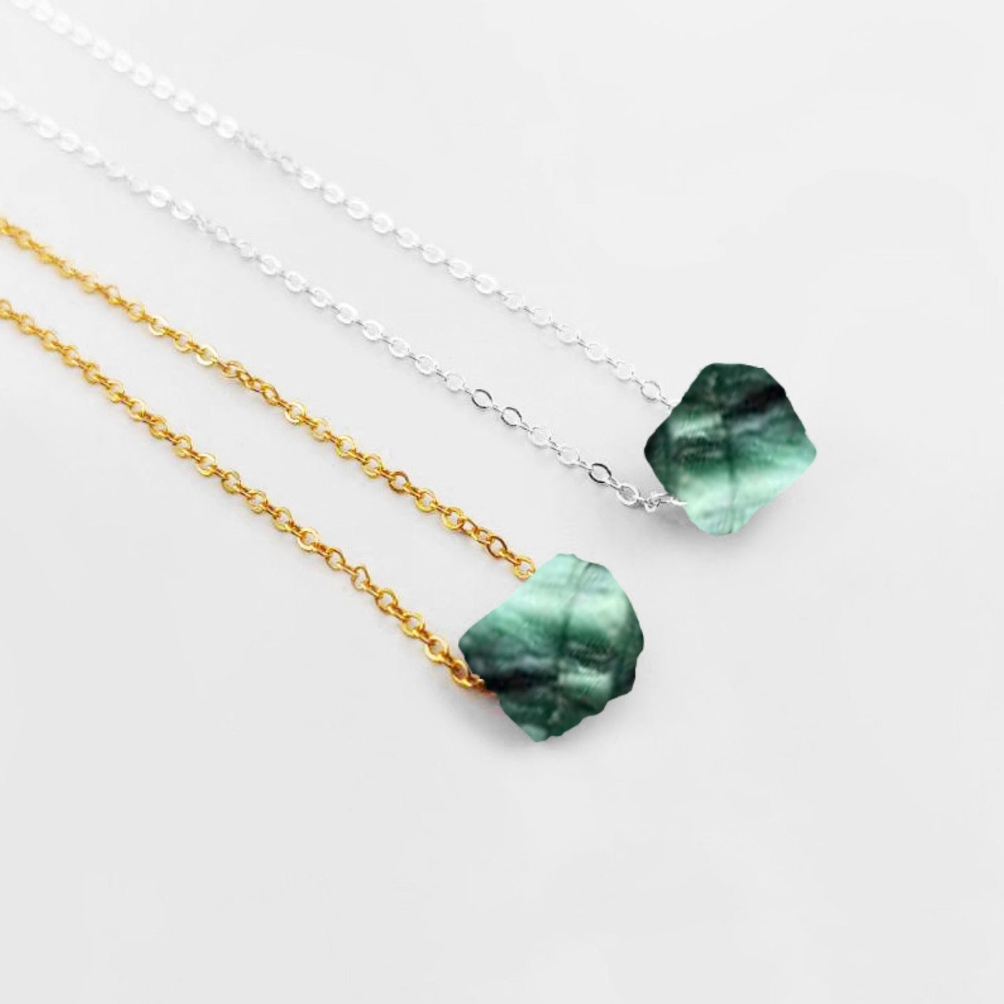 Boho Emerald Necklace Natural Stone Jewelry Adjustable Silver Plated Chain