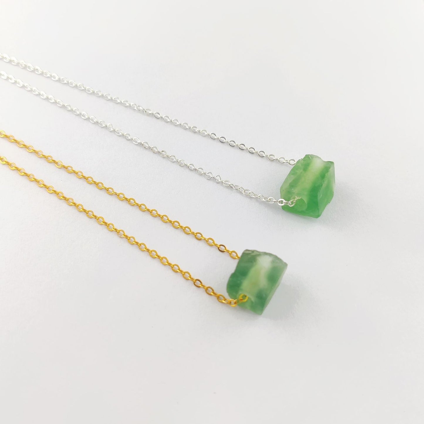 Handmade Fluorite Necklace Spiritual Gemstone Jewelry with Silver Plated Chain