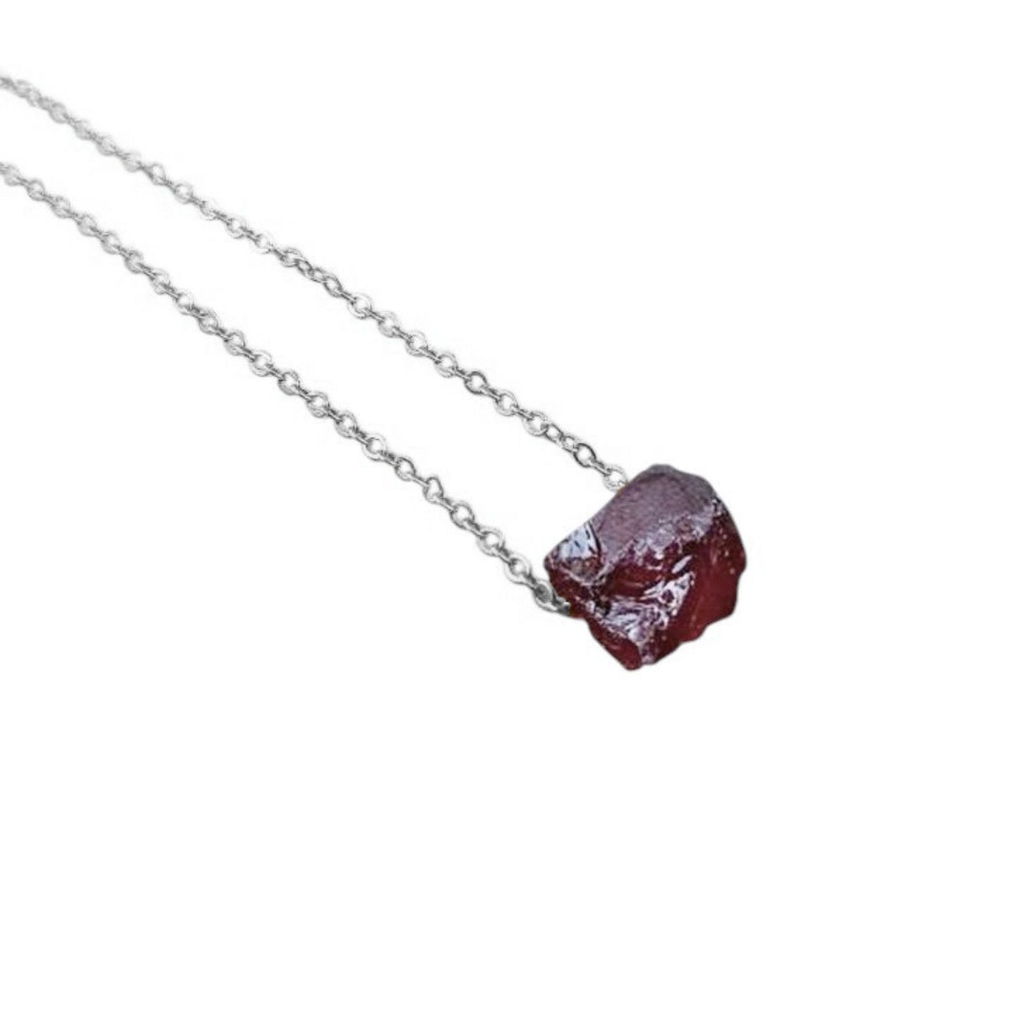 Raw garnet necklace with silver plated adjustable chain minimalist jewelry