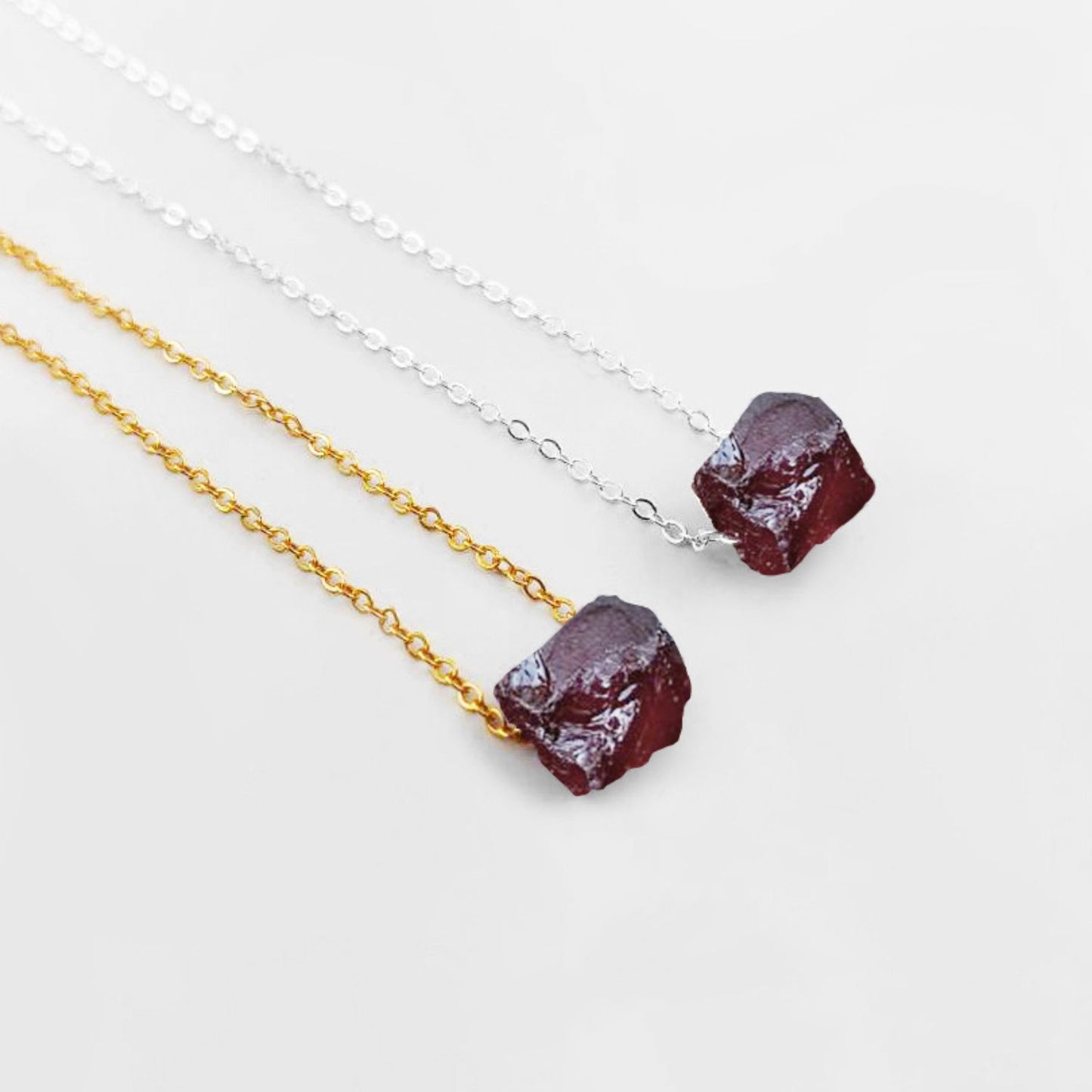 Raw Garnet Necklace Minimalist Jewelry Silver Plated Adjustable Chain Gift for Her