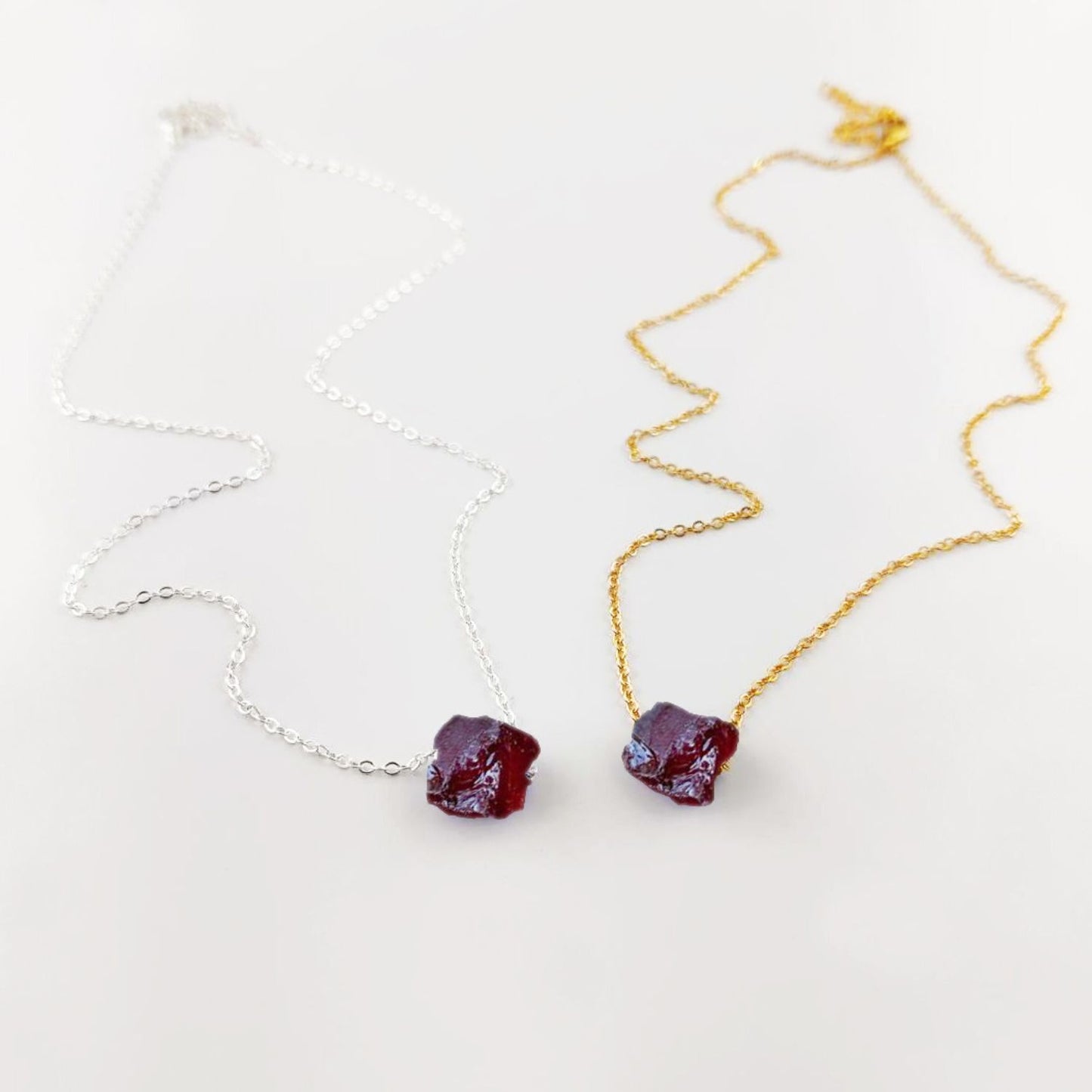 Raw Garnet Necklace Minimalist Jewelry Silver Plated Adjustable Chain Gift for Her
