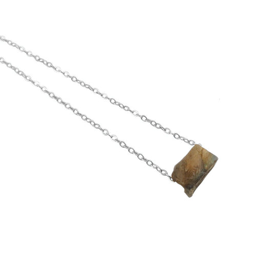 Raw labradorite gemstone necklace with silver plated chain handmade boho jewelry