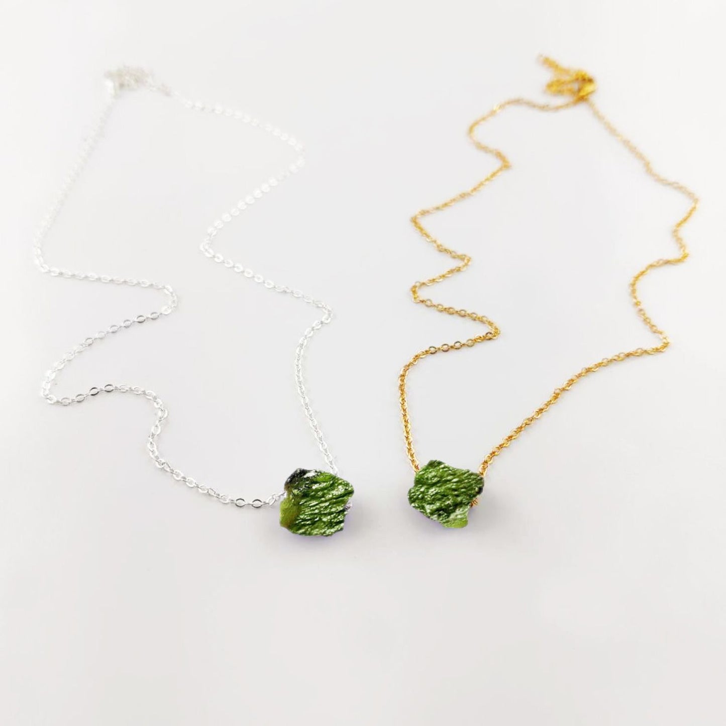 Moldavite Healing Gemstone Necklace with Silver Plated Adjustable Chain