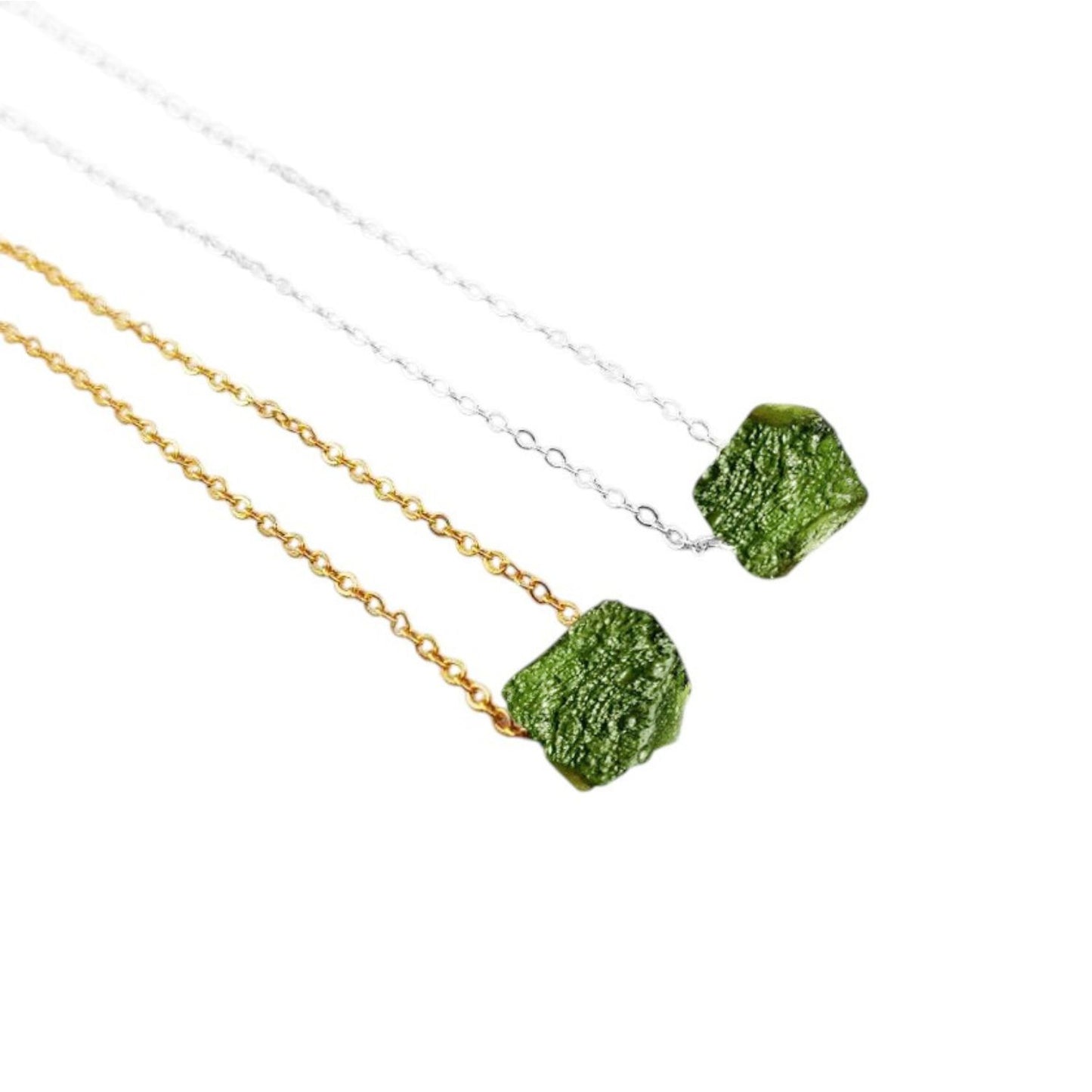 Moldavite Healing Gemstone Necklace with Silver Plated Adjustable Chain