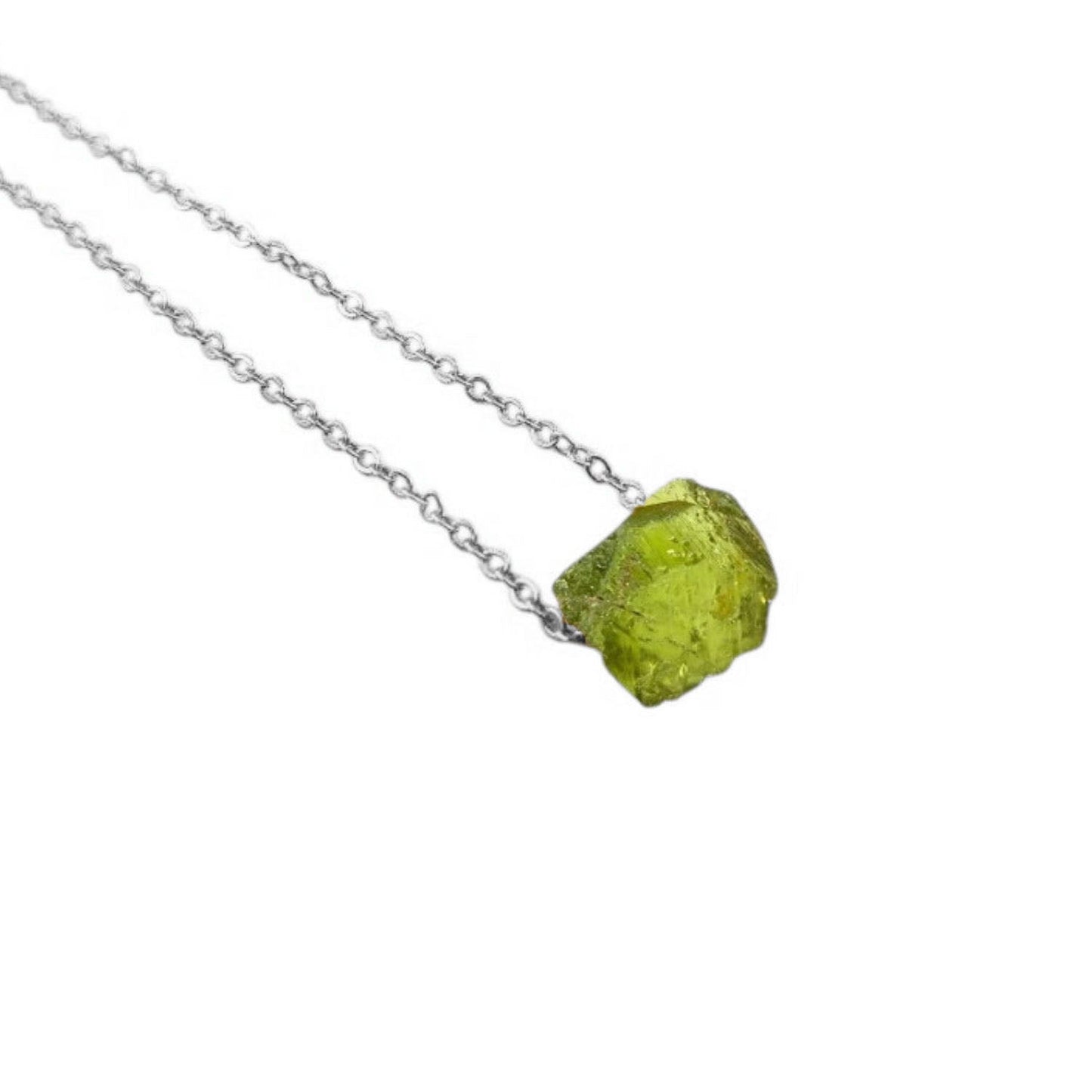 Peridot birthstone necklace for August with silver plated adjustable chain