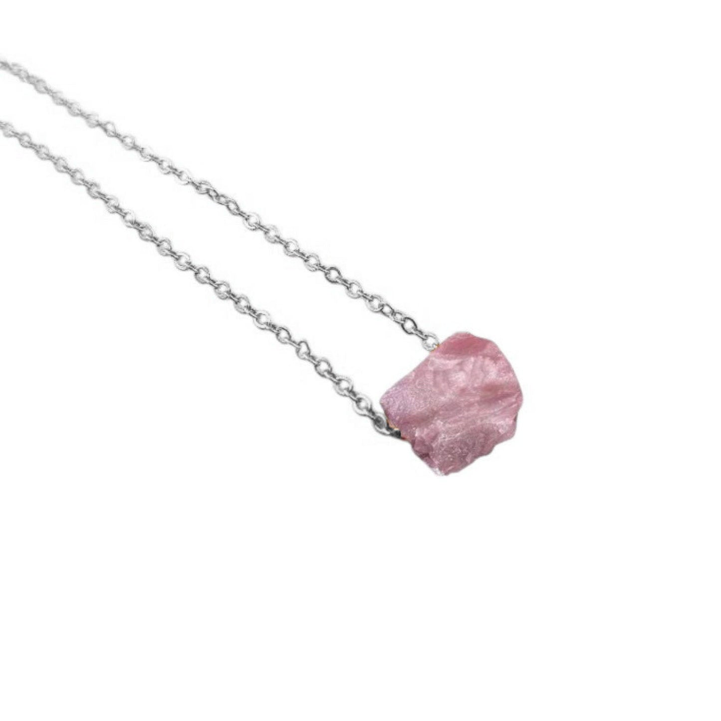 Dainty handmade pink opal gemstone necklace with silver plated adjustable chain
