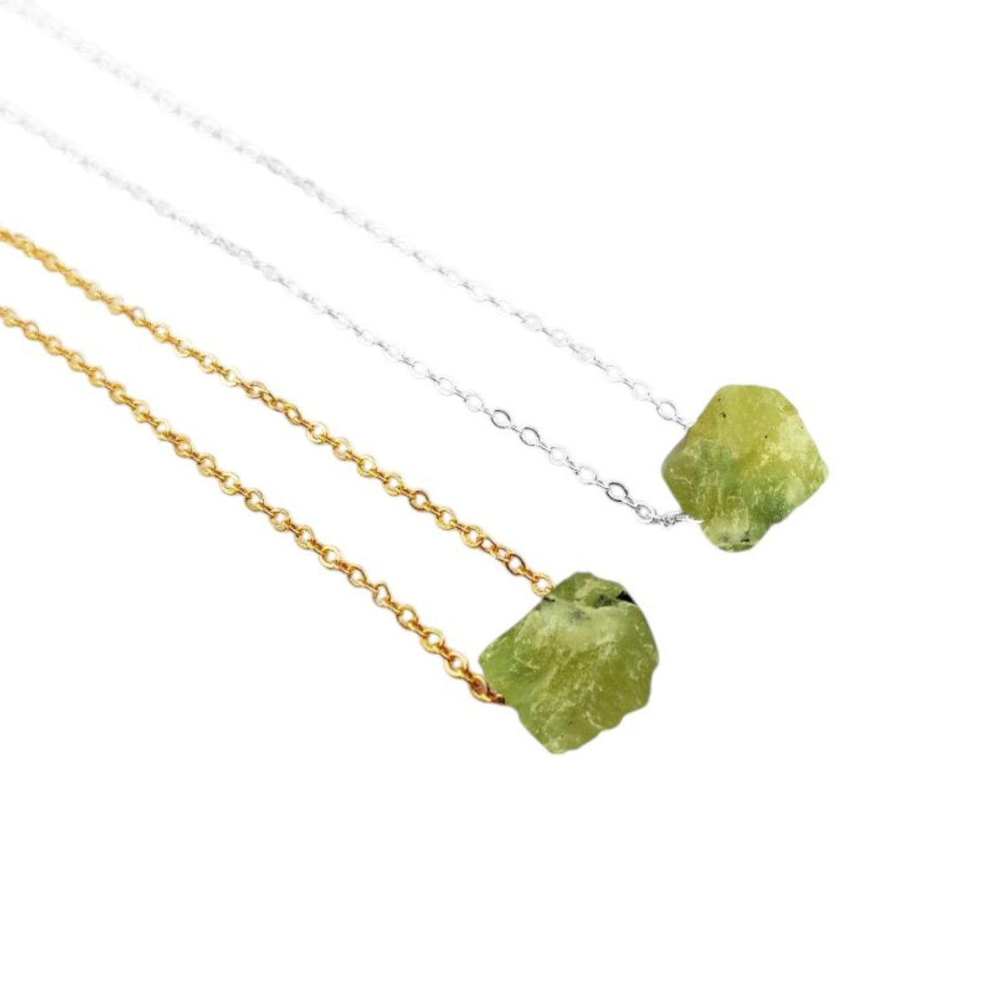 Prehnite Crystal Necklace Handmade Healing Jewelry with Silver Plated Adjustable Chain