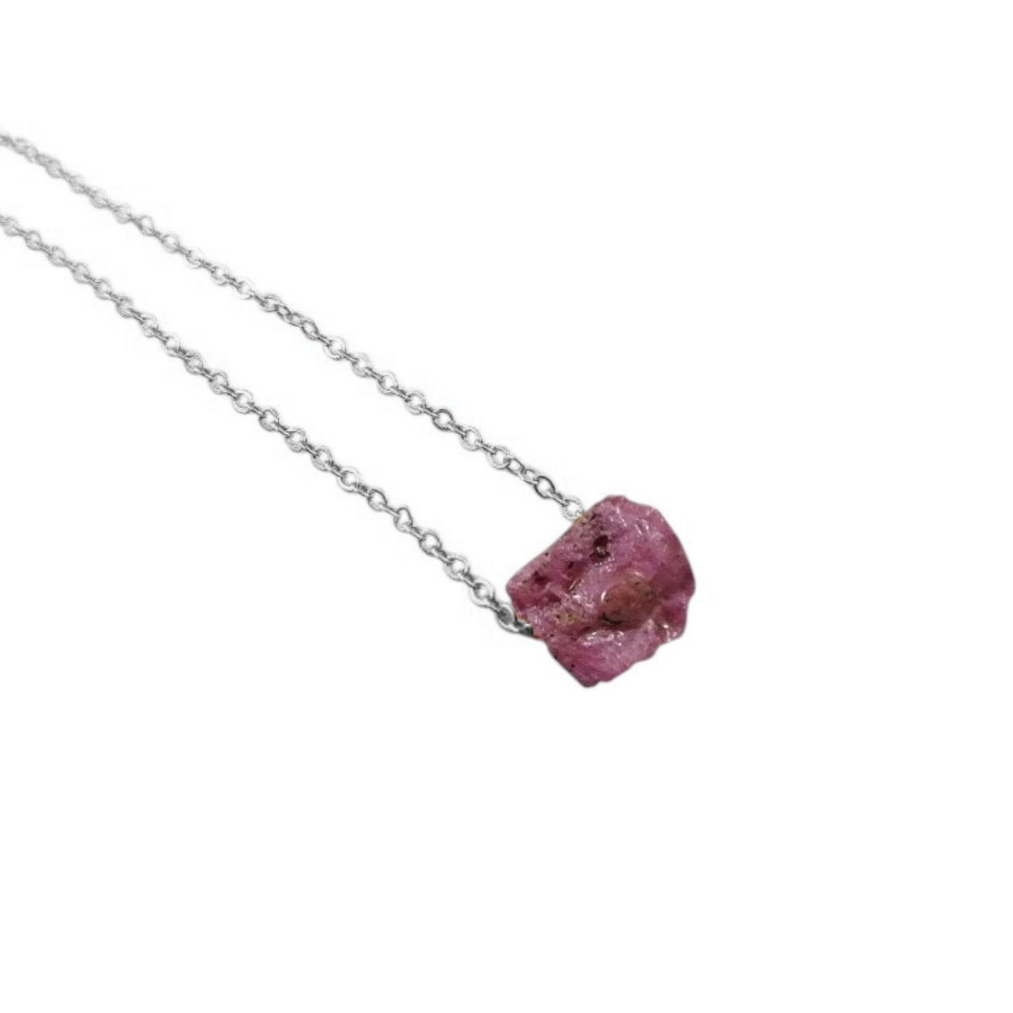 Raw red ruby necklace with silver plated chain natural gemstone jewelry