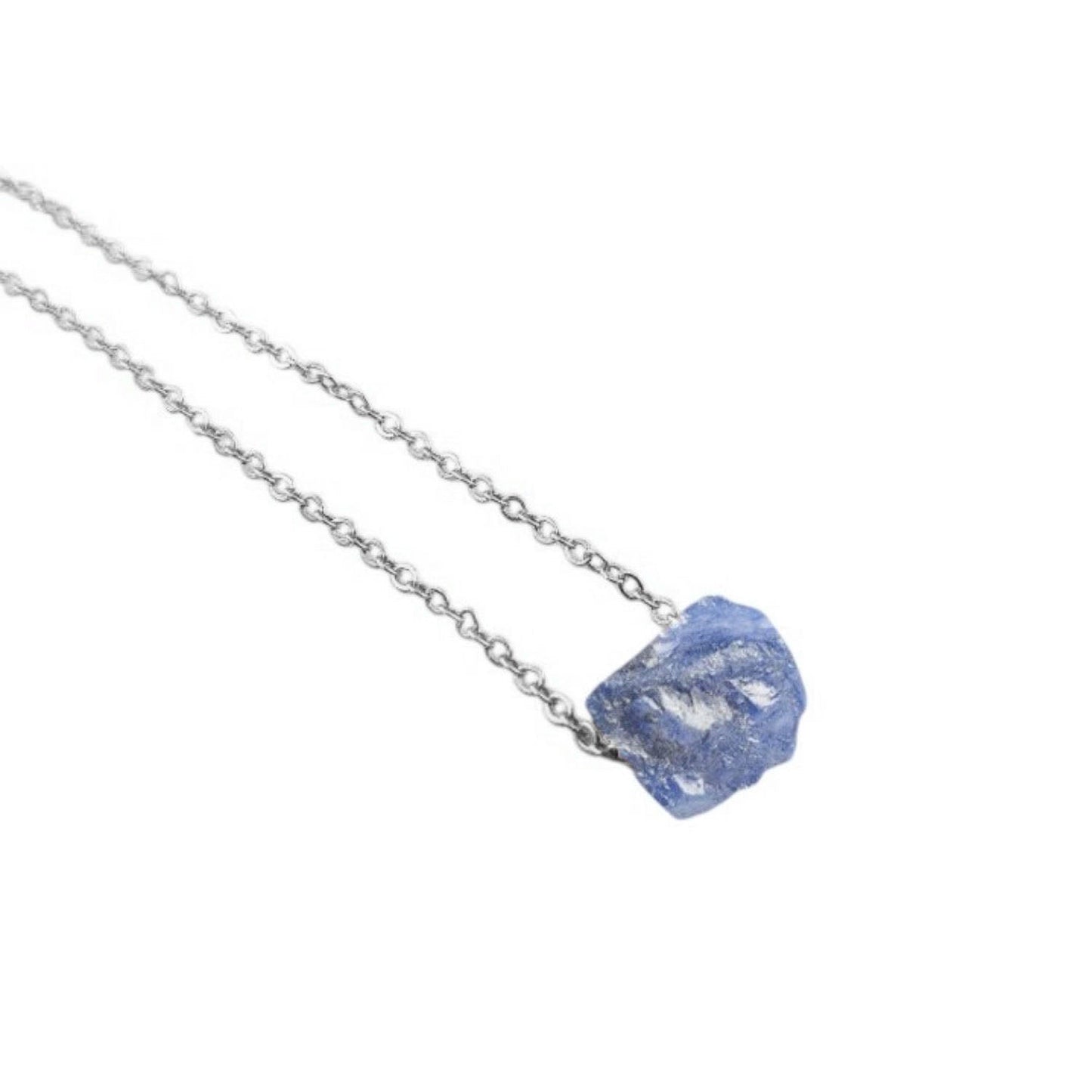 Raw tanzanite necklace December birthstone pendant with silver plated chain