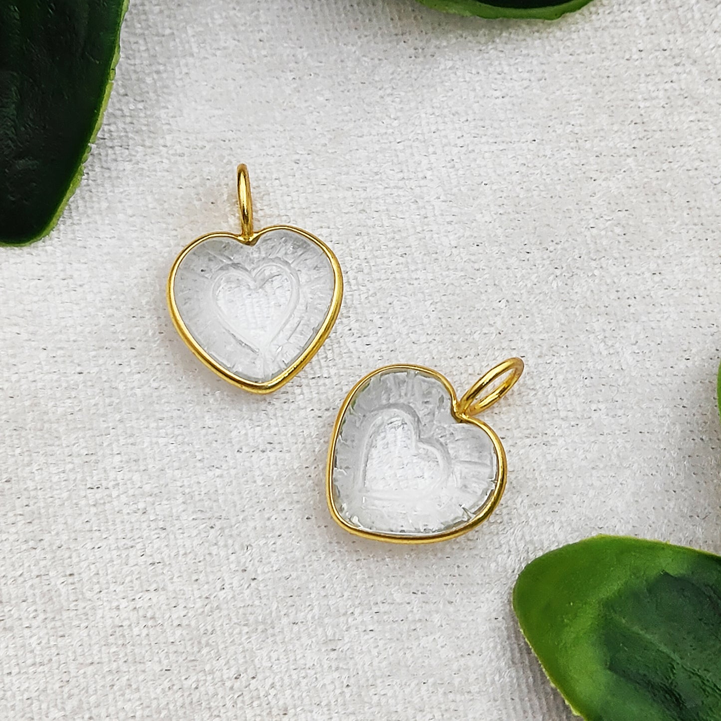 Elegant Clear Quartz Heart Pendant Handmade Gemstone Jewelry in Gold Plated Sterling Silver- Selling Per Piece