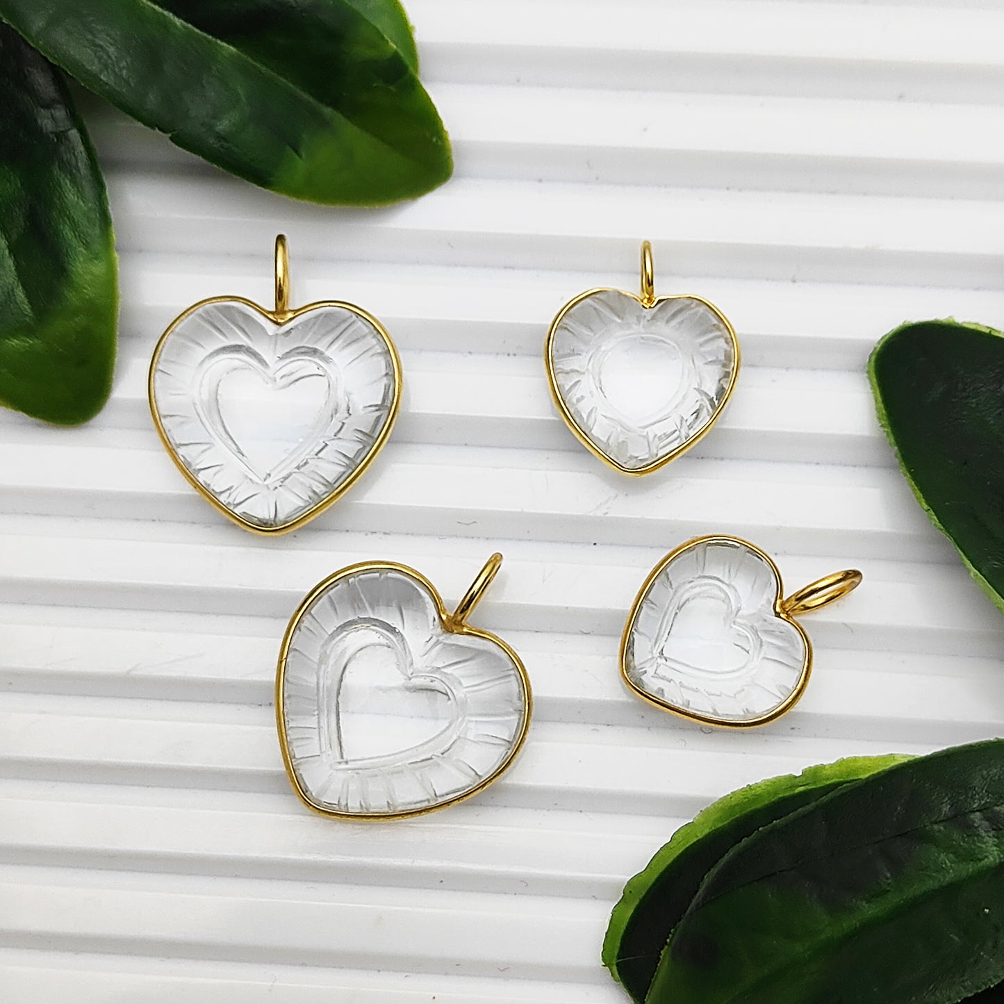 Elegant Clear Quartz Heart Pendant Handmade Gemstone Jewelry in Gold Plated Sterling Silver- Selling Per Piece