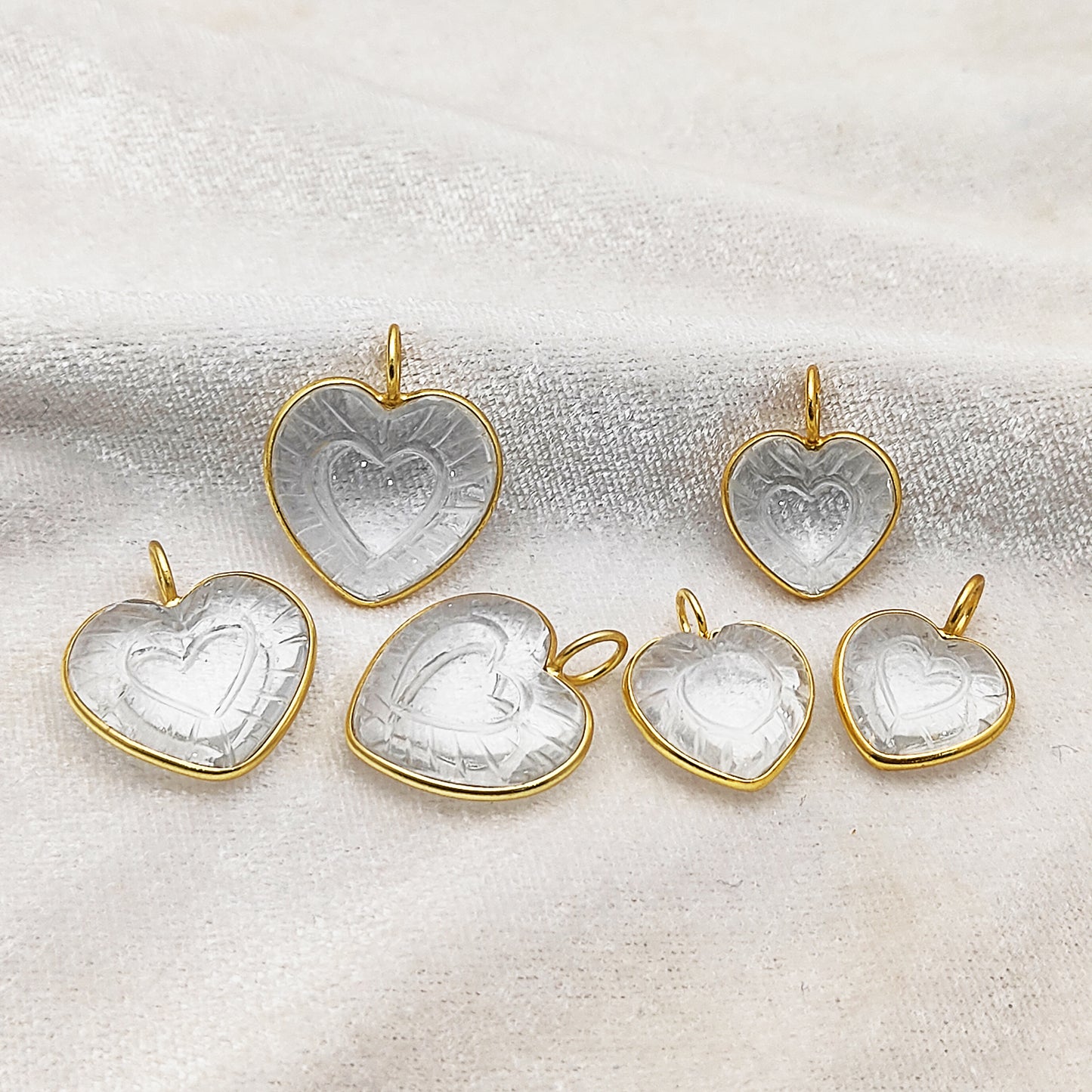 Elegant Clear Quartz Heart Pendant Handmade Gemstone Jewelry in Gold Plated Sterling Silver- Selling Per Piece