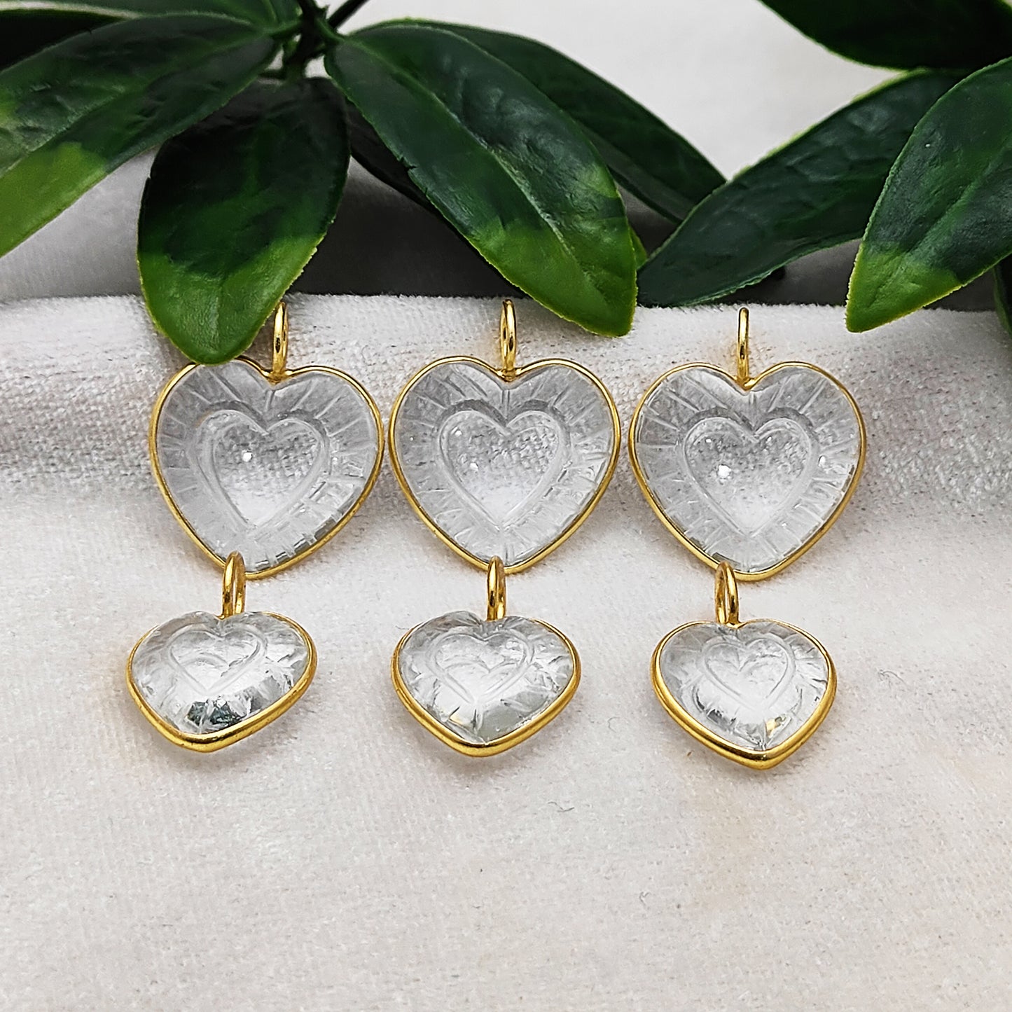 Elegant Clear Quartz Heart Pendant Handmade Gemstone Jewelry in Gold Plated Sterling Silver- Selling Per Piece