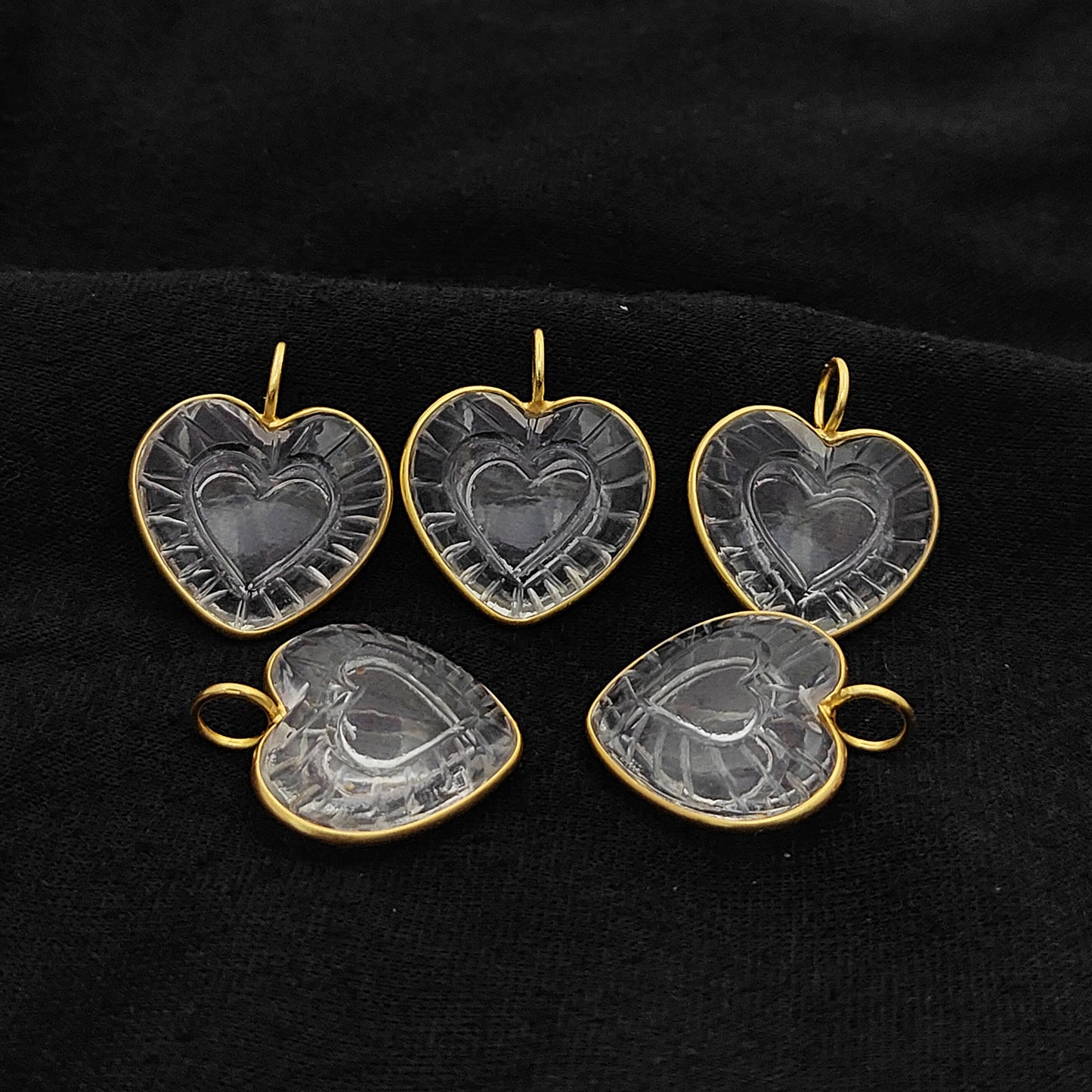 Elegant Clear Quartz Heart Pendant Handmade Gemstone Jewelry in Gold Plated Sterling Silver- Selling Per Piece