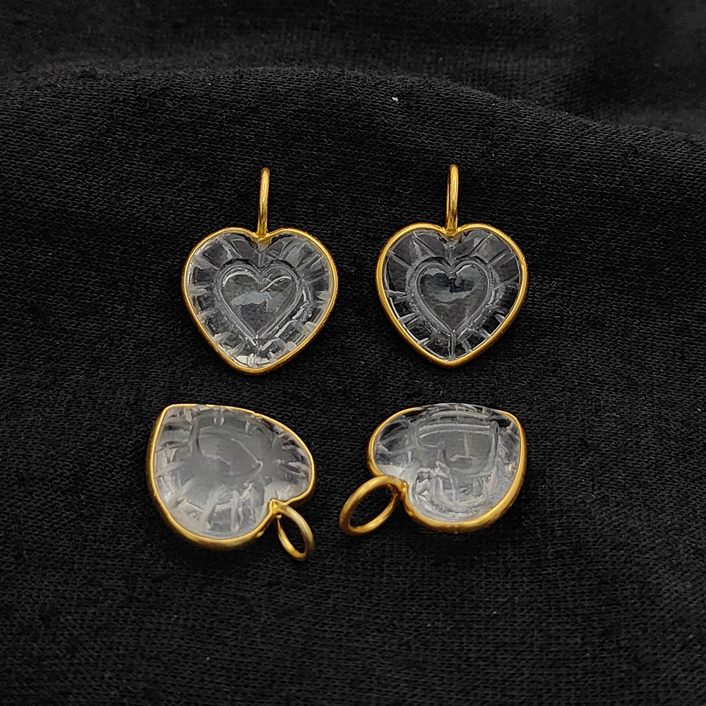 Elegant Clear Quartz Heart Pendant Handmade Gemstone Jewelry in Gold Plated Sterling Silver- Selling Per Piece