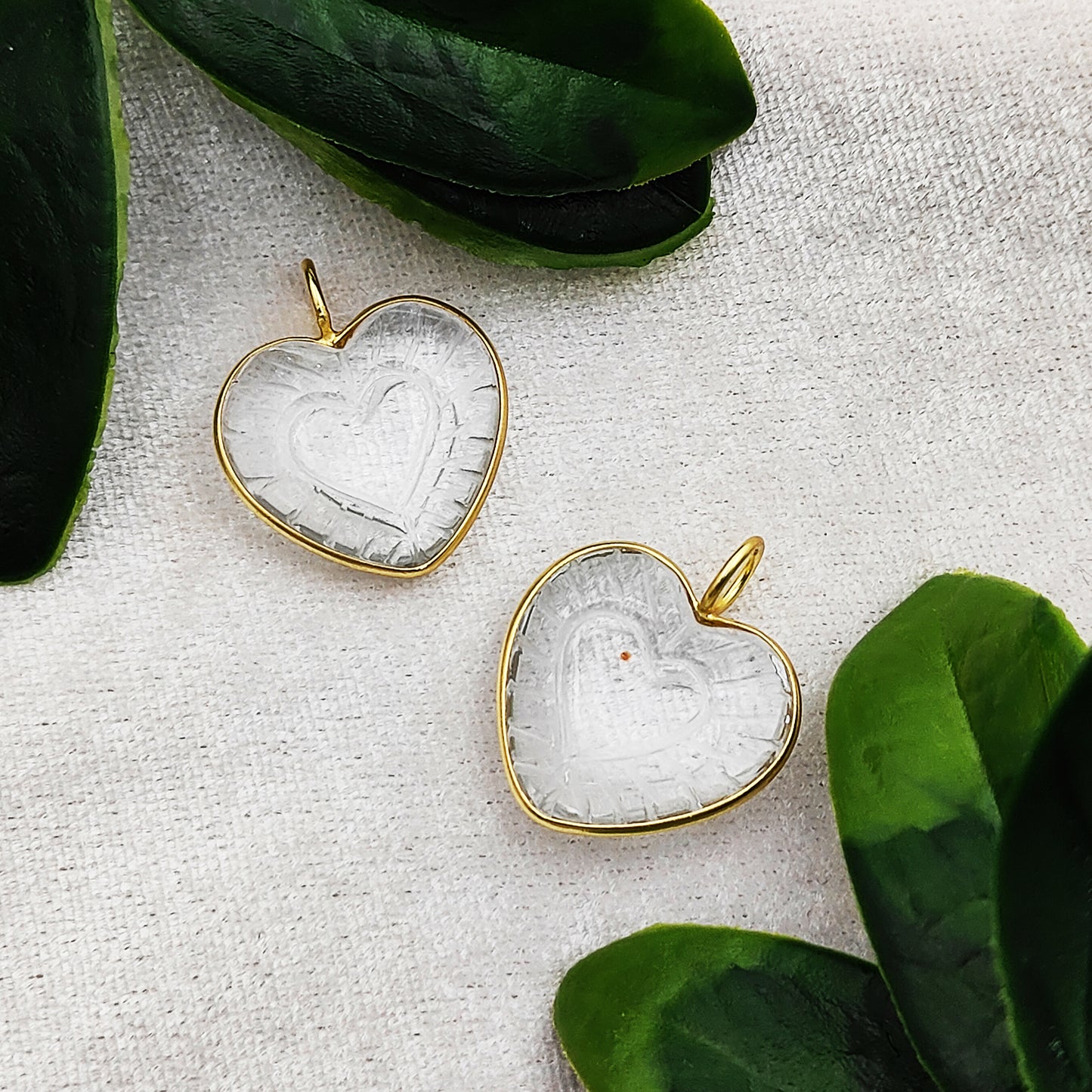 Elegant Clear Quartz Heart Pendant Handmade Gemstone Jewelry in Gold Plated Sterling Silver- Selling Per Piece