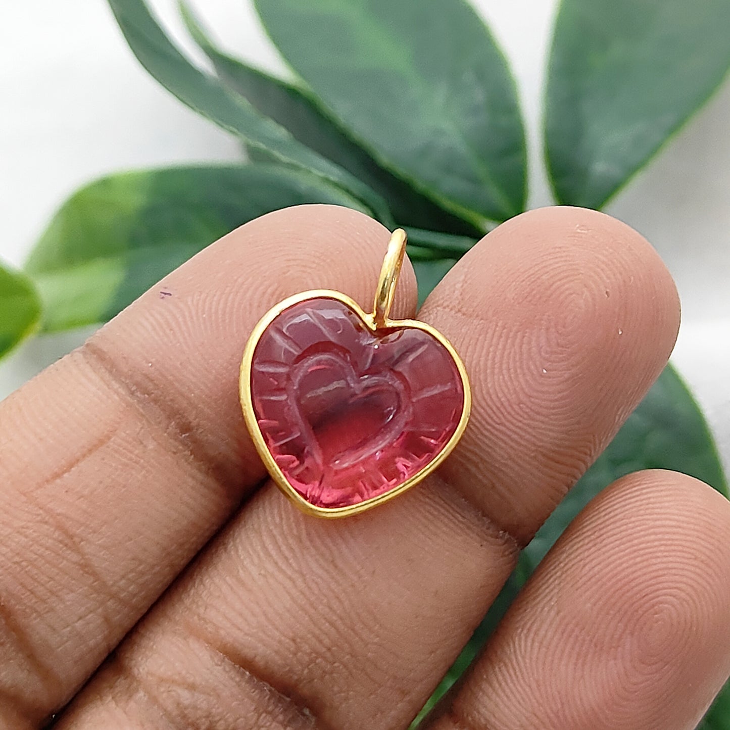 Pink Tourmaline Heart Shaped Pendant Gold Plated Sterling Silver Jewelry for Her- Selling Per Piece