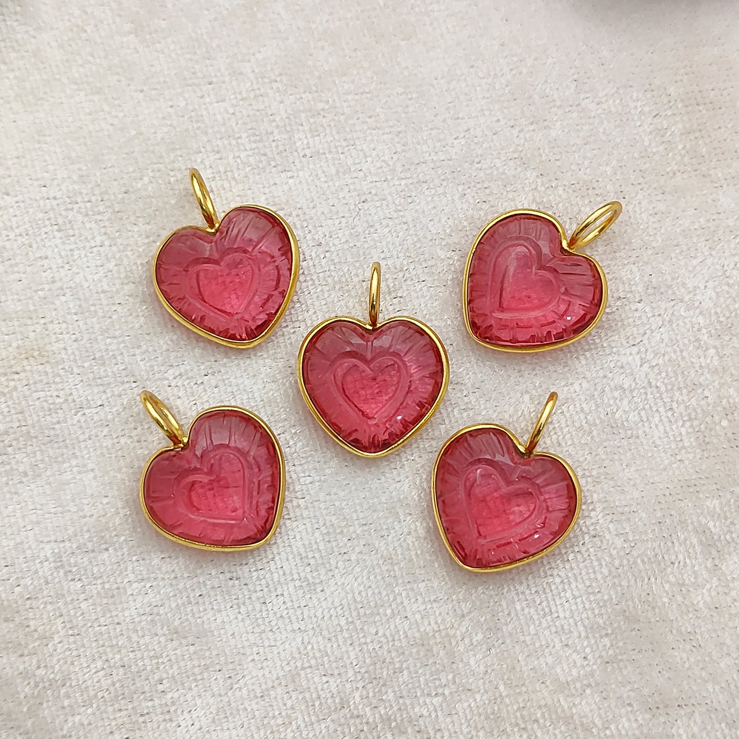 Pink Tourmaline Heart Shaped Pendant Gold Plated Sterling Silver Jewelry for Her- Selling Per Piece
