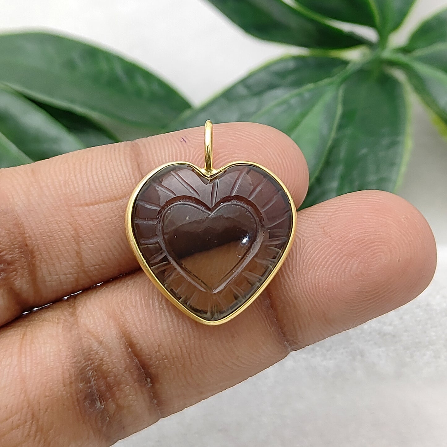 Smoky Quartz Heart-Shaped Crystal Pendant Gold Plated Sterling Silver Jewelry Gift for Women- Selling Per Piece