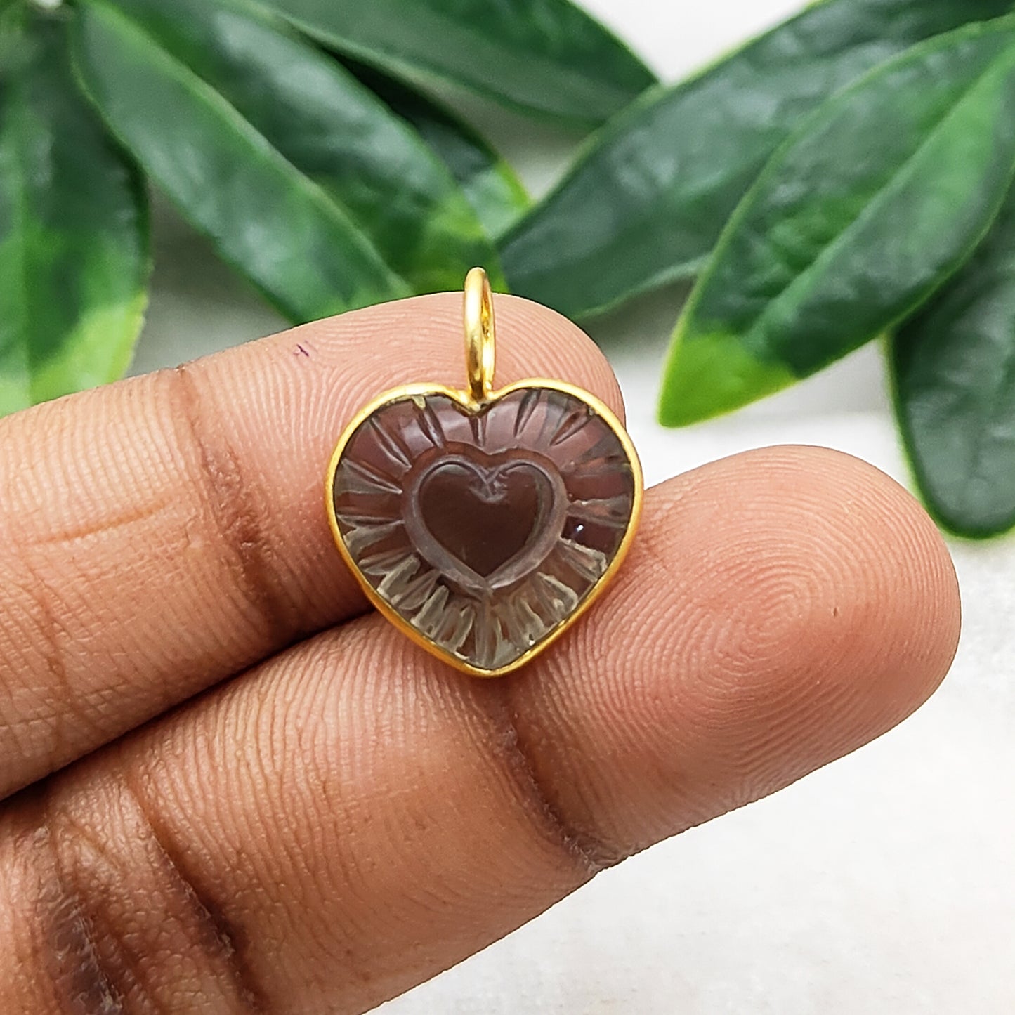 Smoky Quartz Heart-Shaped Crystal Pendant Gold Plated Sterling Silver Jewelry Gift for Women- Selling Per Piece