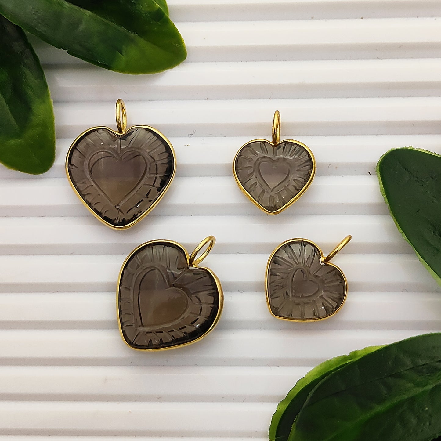 Smoky Quartz Heart-Shaped Crystal Pendant Gold Plated Sterling Silver Jewelry Gift for Women- Selling Per Piece