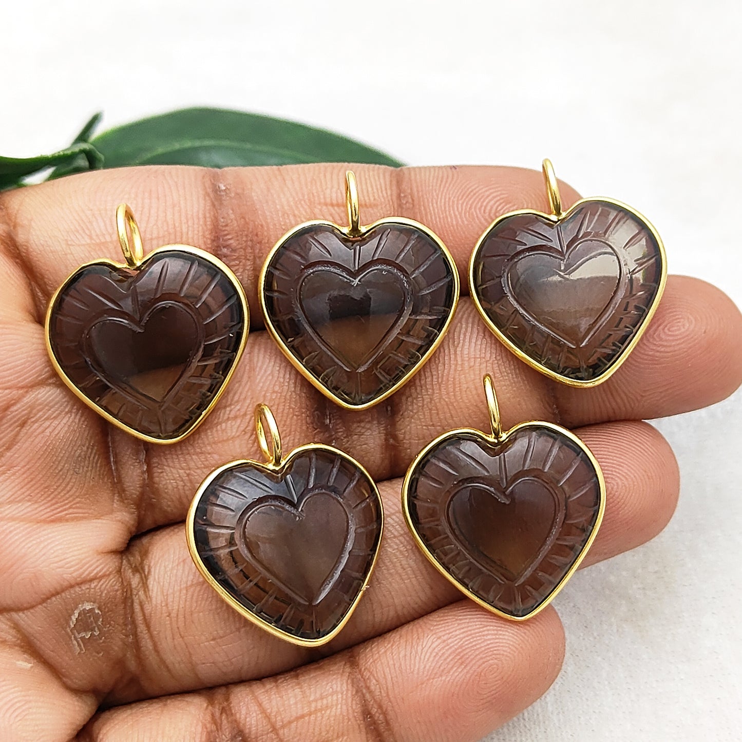 Smoky Quartz Heart-Shaped Crystal Pendant Gold Plated Sterling Silver Jewelry Gift for Women- Selling Per Piece