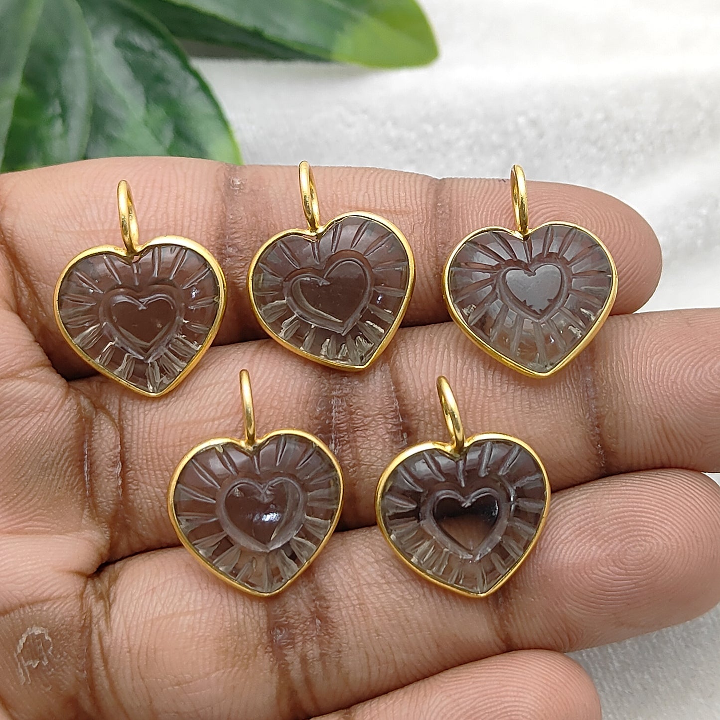 Smoky Quartz Heart-Shaped Crystal Pendant Gold Plated Sterling Silver Jewelry Gift for Women- Selling Per Piece