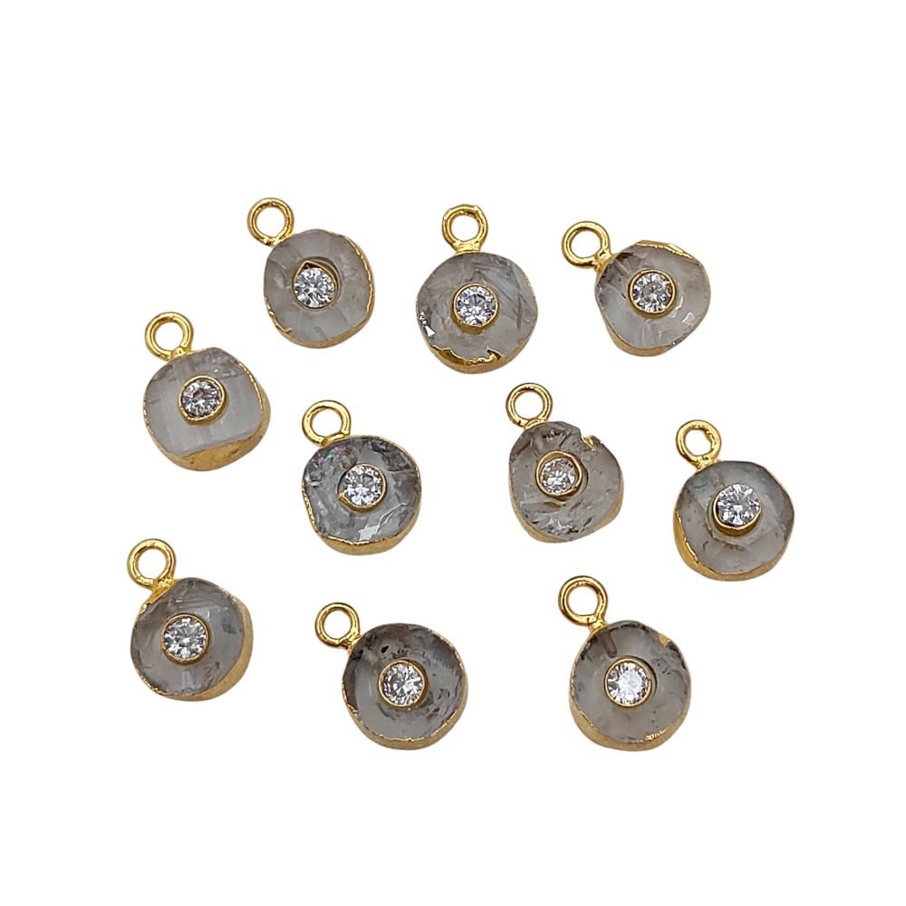 Herkimer Diamond Pendant with CZ 18k Gold Electroplated Handmade April Birthstone Charm- Selling Per Piece