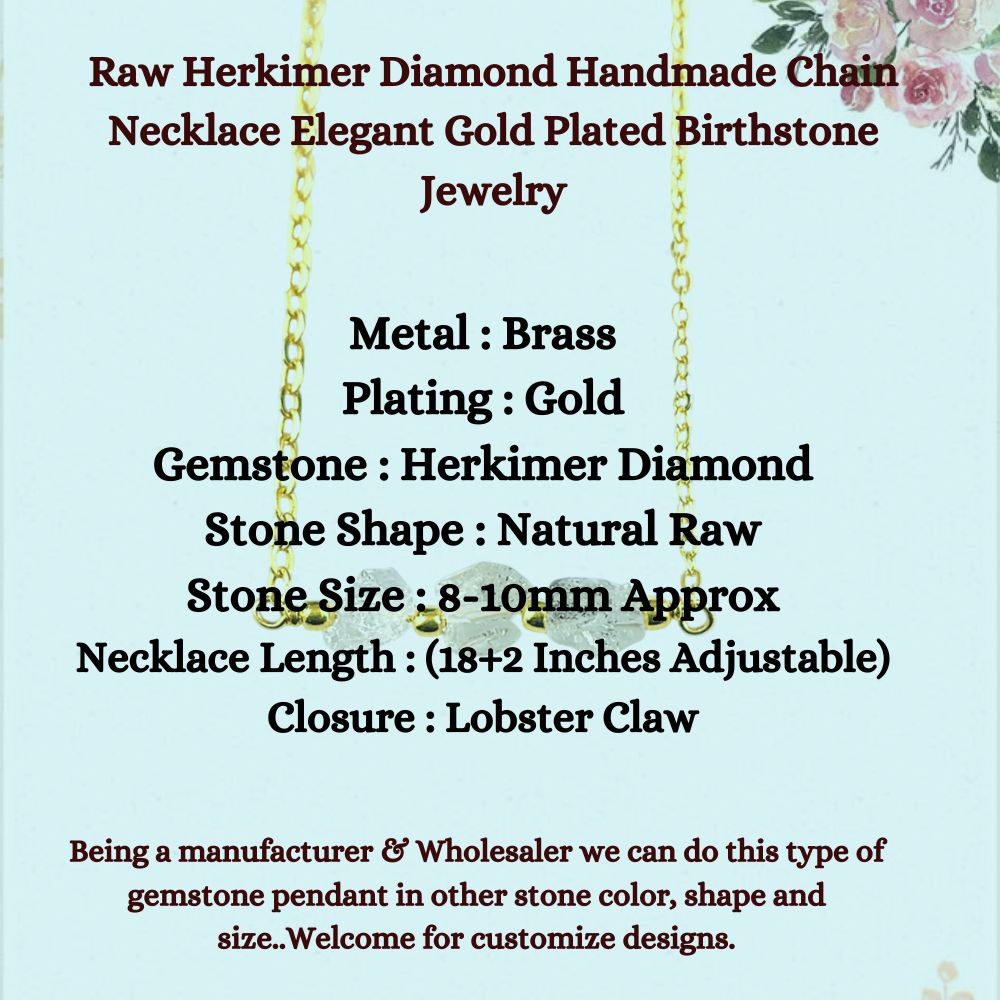 Raw Herkimer Diamond Handmade Chain Necklace Elegant Gold Plated Birthstone Jewelry Gift for Women- Selling Per Piece