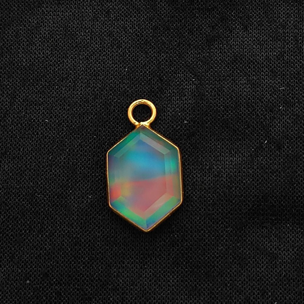Hexagon Opal Crystal Charm Gold Plated Bezel Pendant for Unique Handmade Jewelry- Selling Per Piece