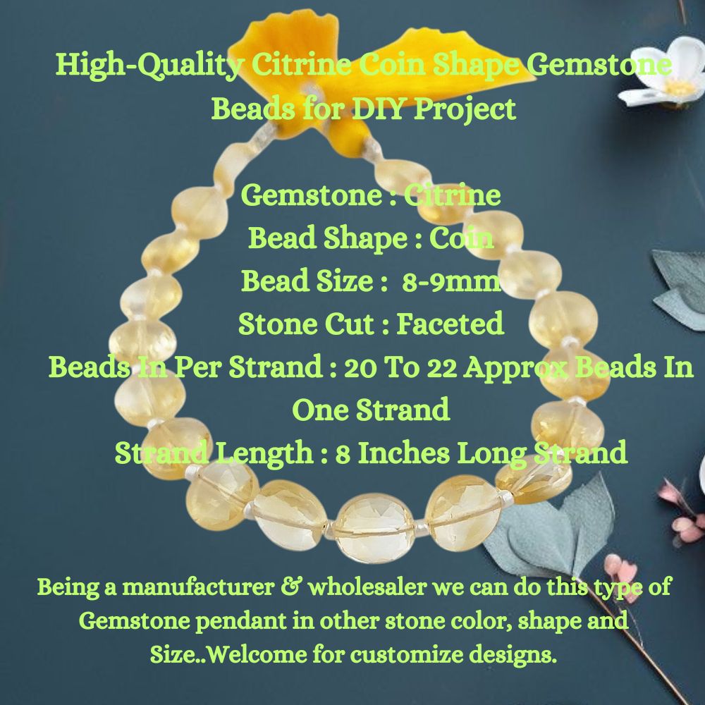 High-Quality Citrine Coin Shape Gemstone Beads for DIY Project