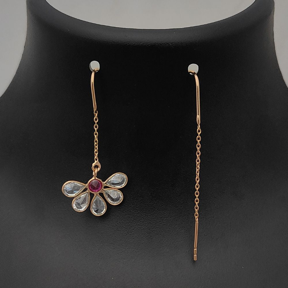 Cubic Zirconia Threader Earrings Pink and Clear Pear Drops Rose Gold Plated Sterling Silver Handmade Gift