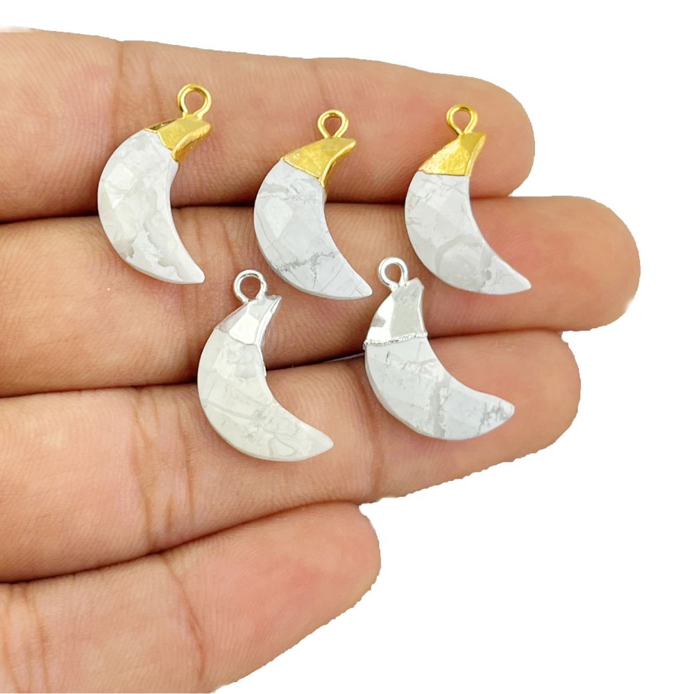 Crescent Howlite Pendant Gold/Silver Cap Gemstone Charm for DIY Earrings & Bracelets Making Supplies