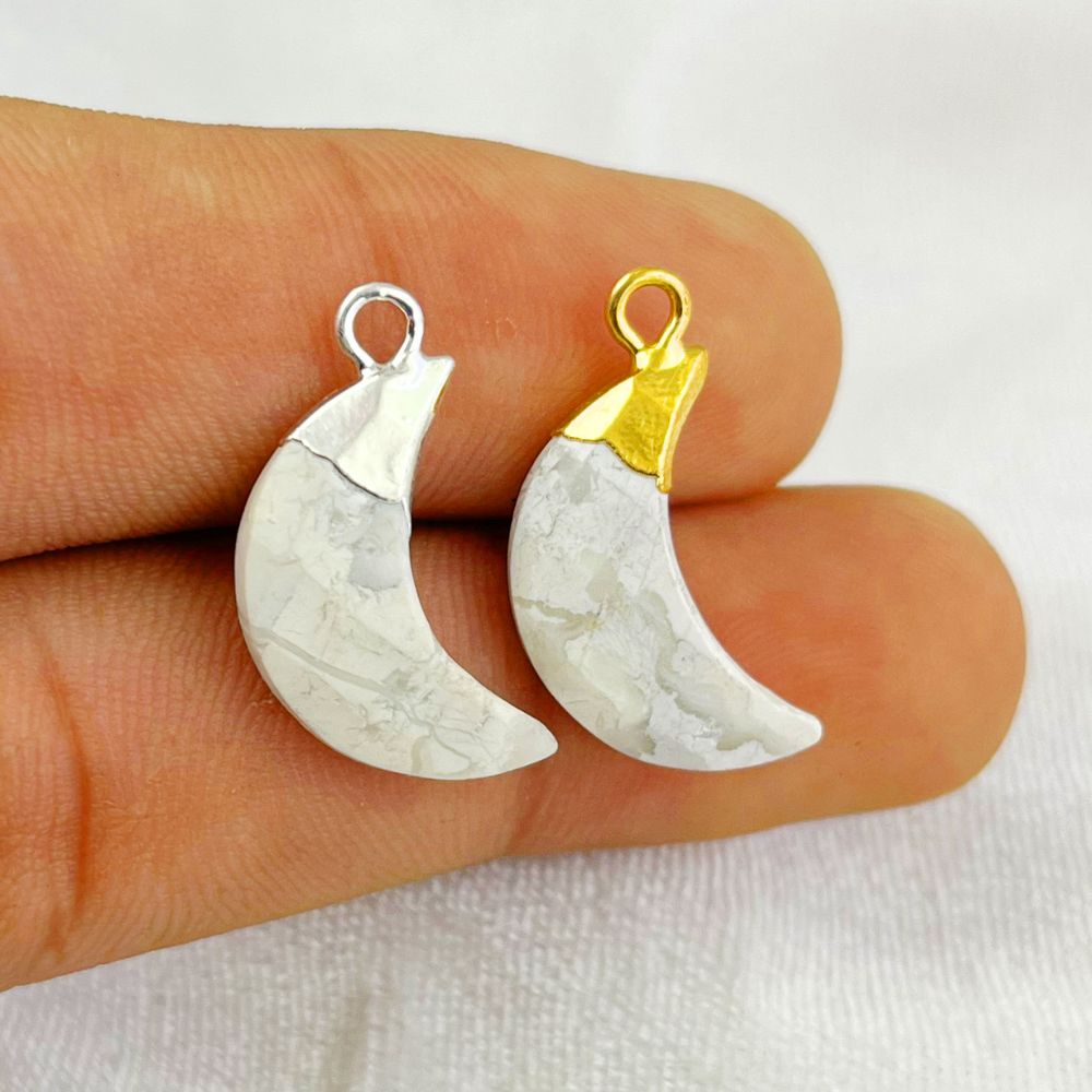 Crescent Howlite Pendant Gold/Silver Cap Gemstone Charm for DIY Earrings & Bracelets Making Supplies