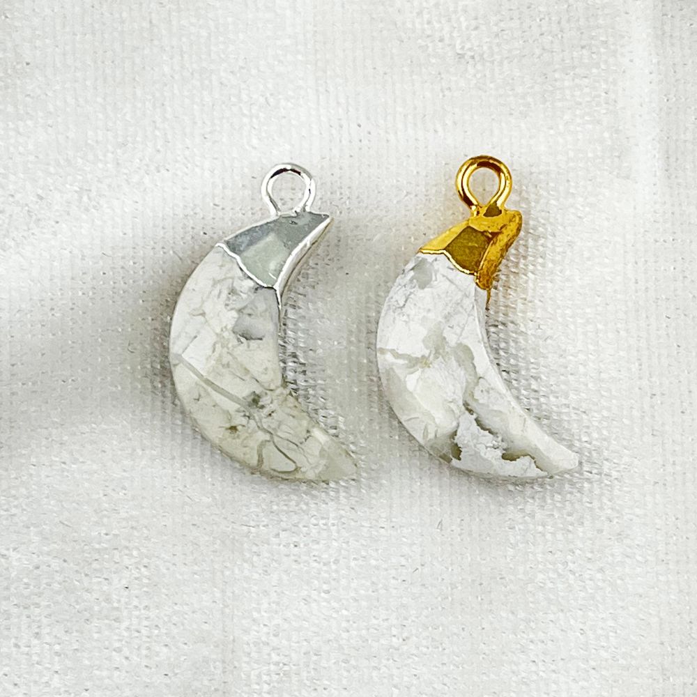 Crescent Howlite Pendant Gold/Silver Cap Gemstone Charm for DIY Earrings & Bracelets Making Supplies