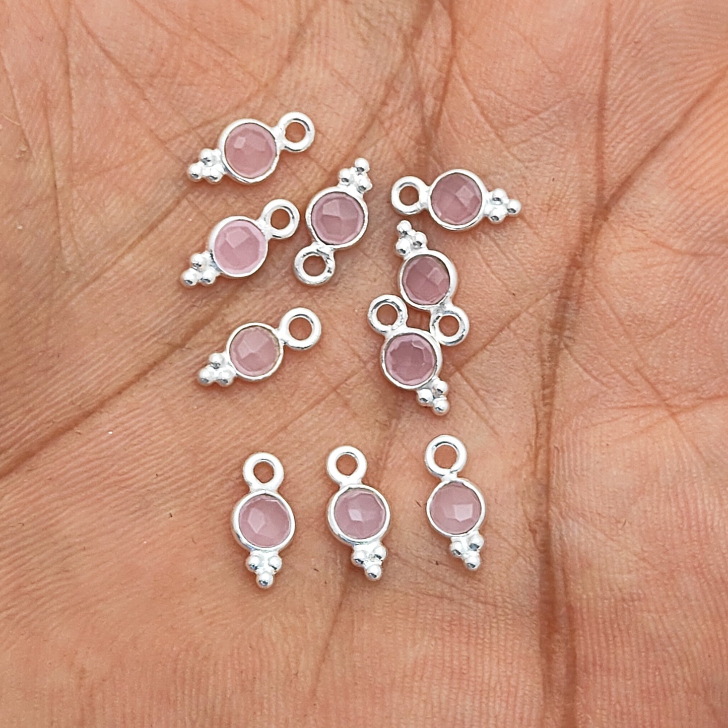 Dainty 4mm Pink Chalcedony Gemstone Pendant 925 Silver Charm