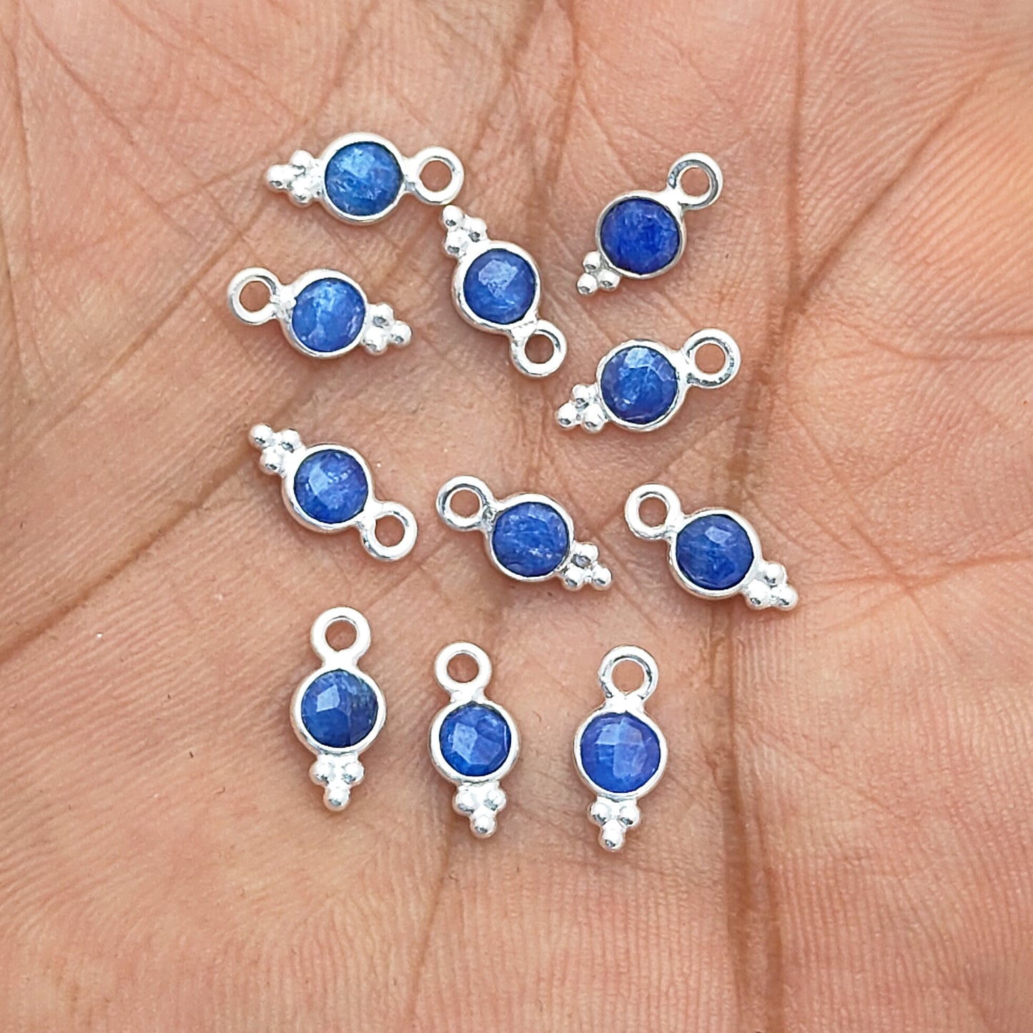 4mm Round Sapphire Pendant Handmade 925 Silver Charms for Jewelry