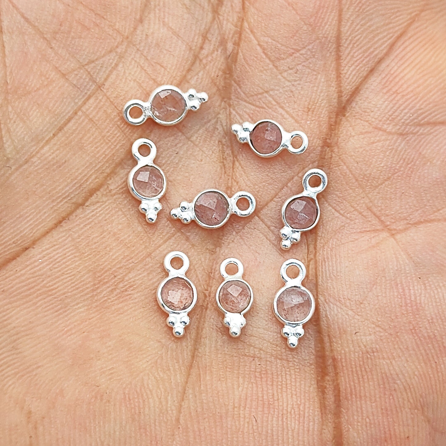 Dainty 4mm Strawberry Quartz Pendant 925 Silver Charm