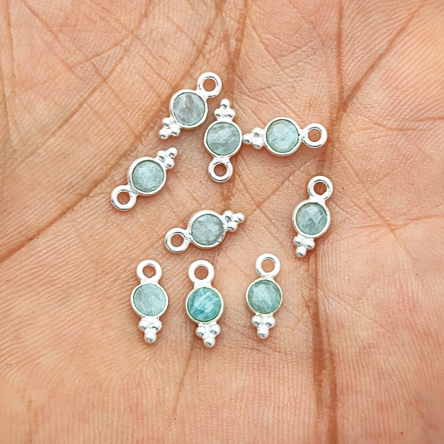 Minimalist 4mm Amazonite Pendant 925 Silver Bezel Charm for Jewelry