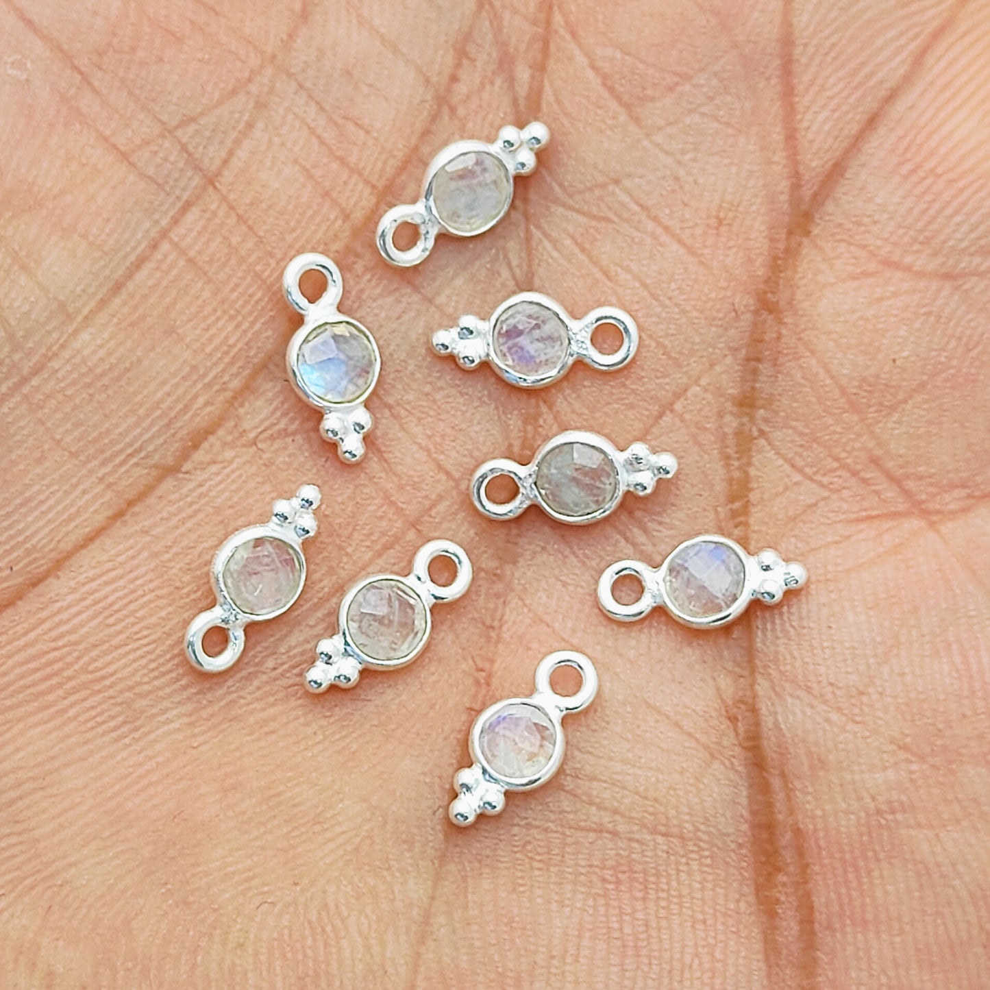 Tiny Rainbow Moonstone Pendant Sterling Silver Jewelry