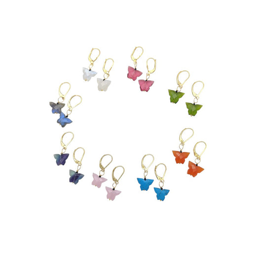 Handcrafted Multi-Gemstone Butterfly Earrings Gold Plated Sterling Silver Boho Danglers- Selling Per Piece