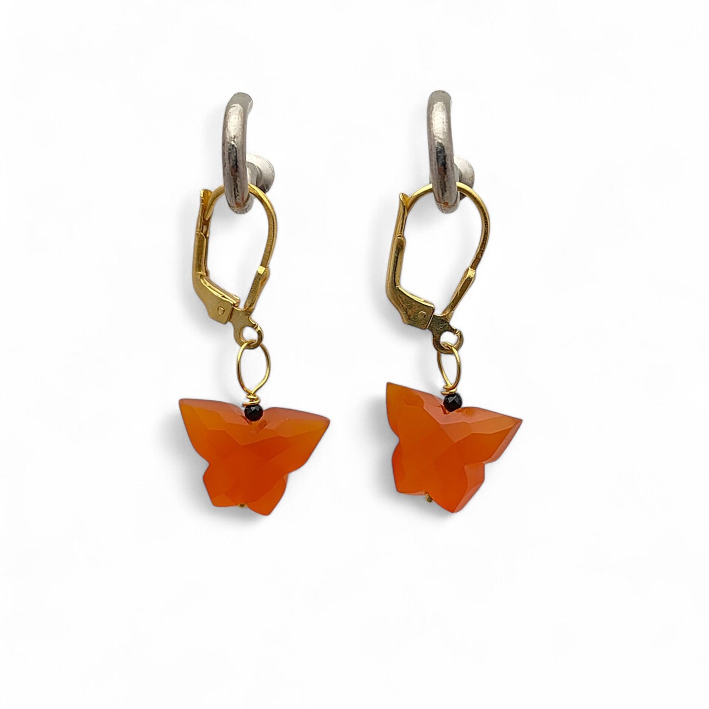 Handcrafted Multi-Gemstone Butterfly Earrings Gold Plated Sterling Silver Boho Danglers- Selling Per Piece