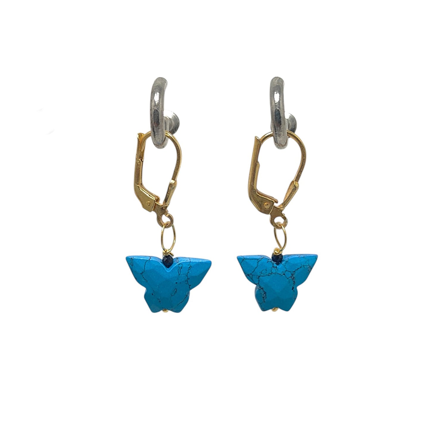 Handcrafted Multi-Gemstone Butterfly Earrings Gold Plated Sterling Silver Boho Danglers- Selling Per Piece