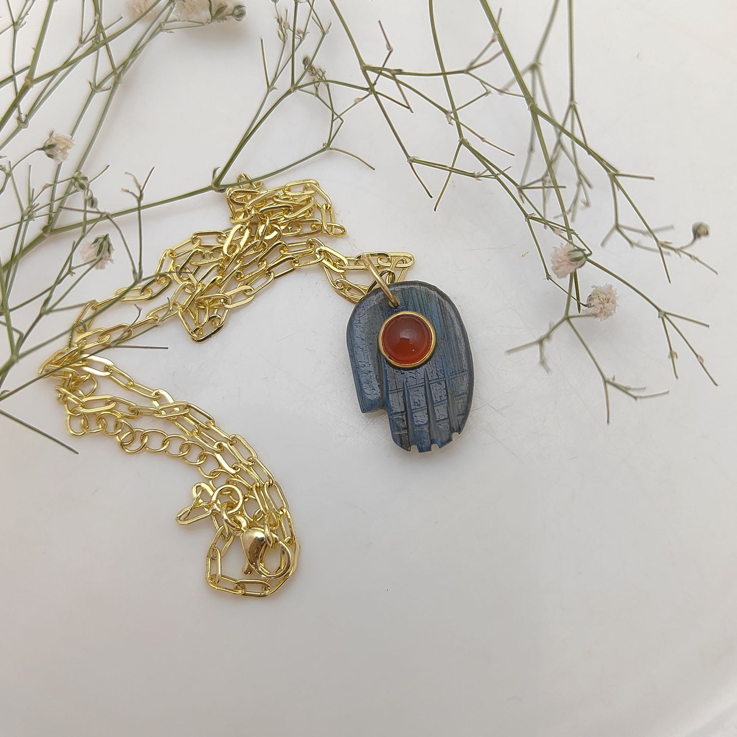 Sterling Silver Labradorite Hamsa Necklace Spiritual Evil Eye Protection Jewelry for Women