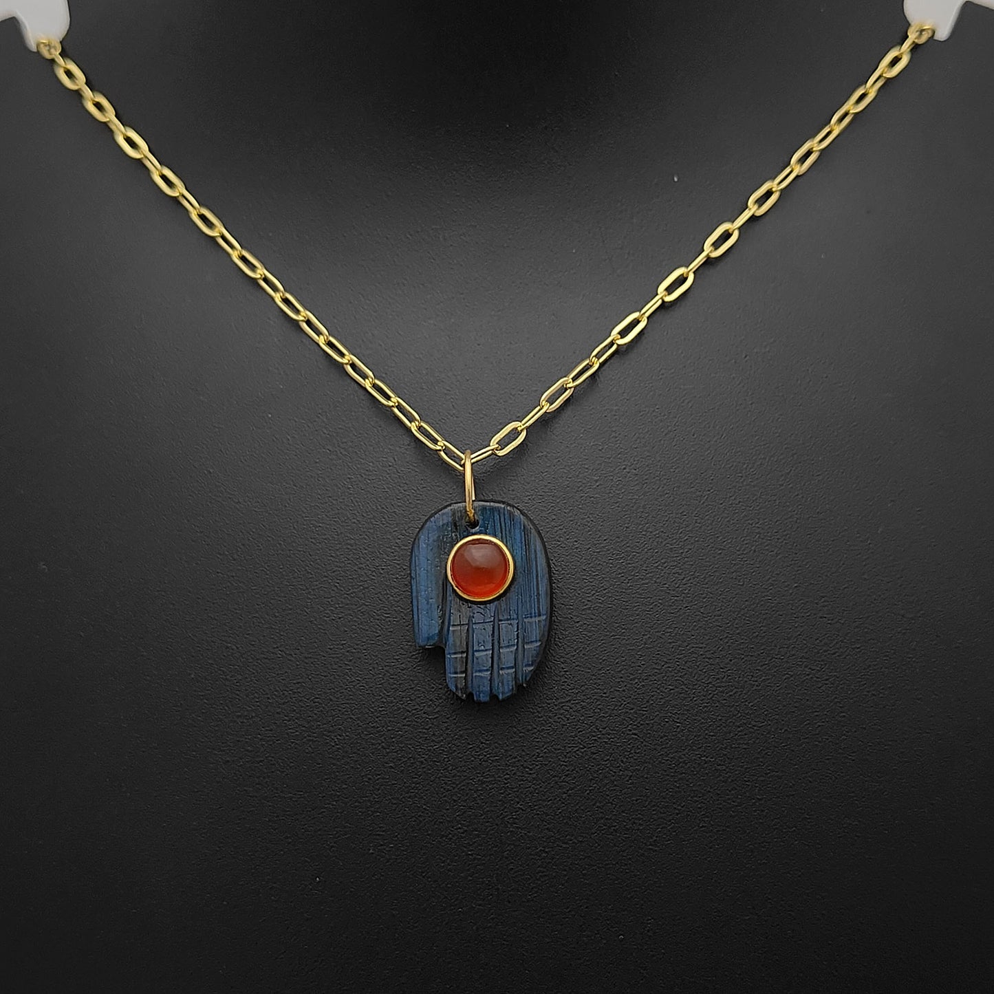 Sterling Silver Labradorite Hamsa Necklace Spiritual Evil Eye Protection Jewelry for Women