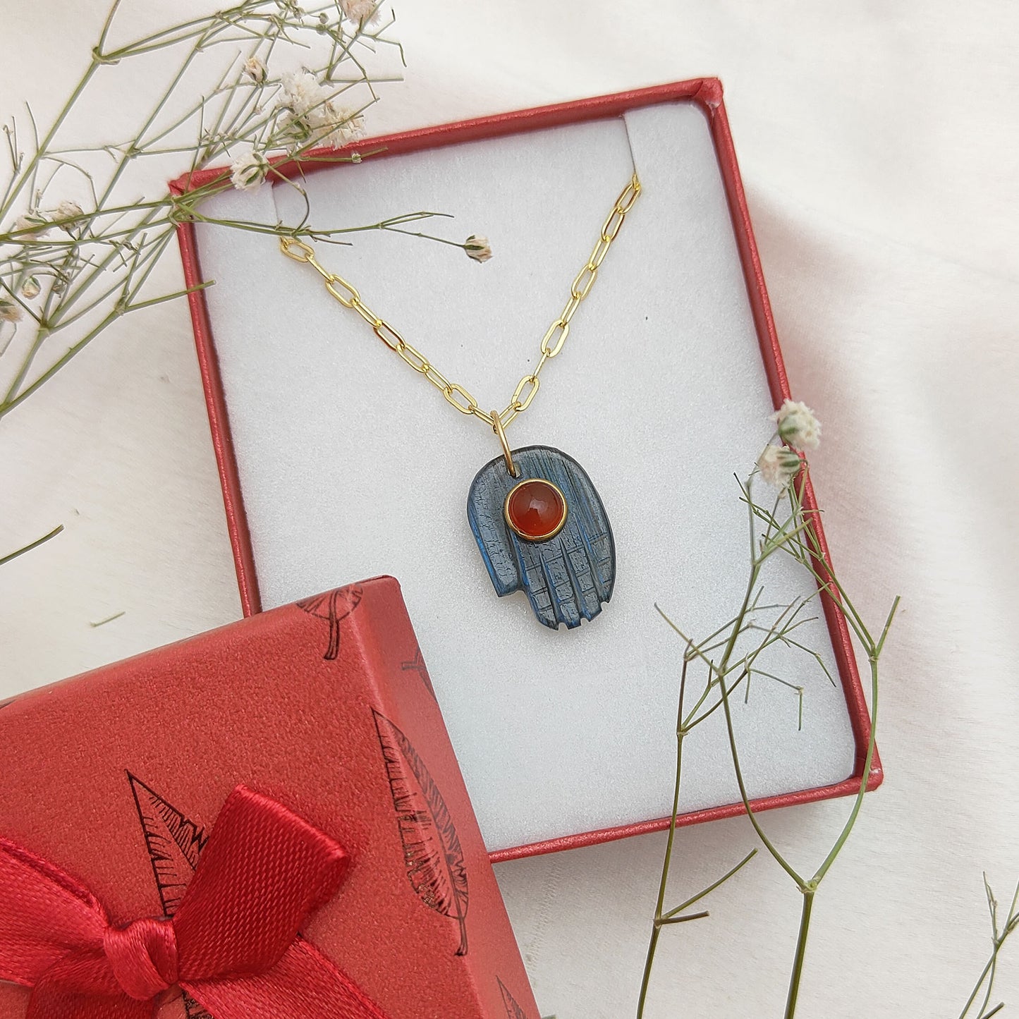 Sterling Silver Labradorite Hamsa Necklace Spiritual Evil Eye Protection Jewelry for Women