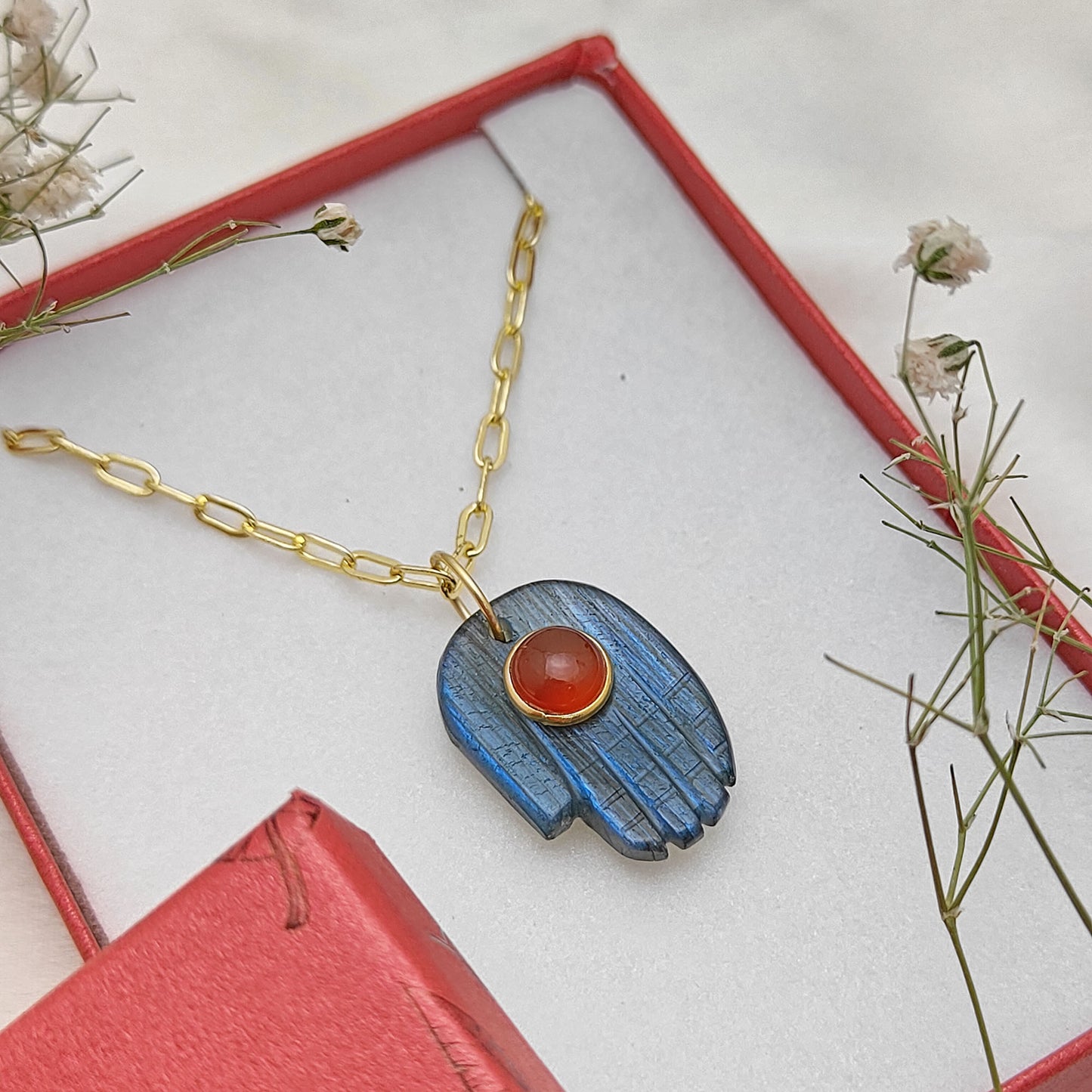 Sterling Silver Labradorite Hamsa Necklace Spiritual Evil Eye Protection Jewelry for Women