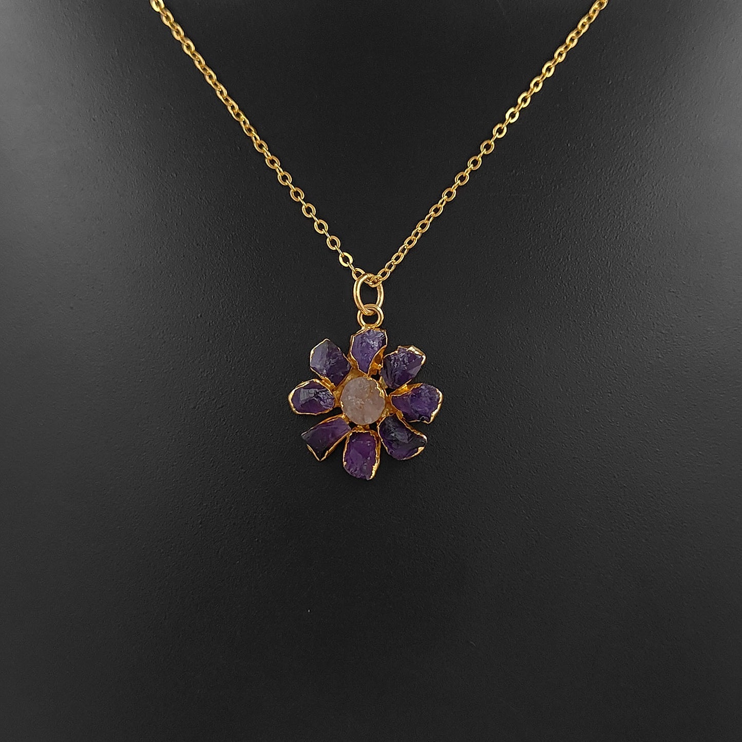 Purple Amethyst Flower Pendant Necklace Handmade Raw Gemstone Jewelry Bohemian Gift for Women- Selling Per Piece