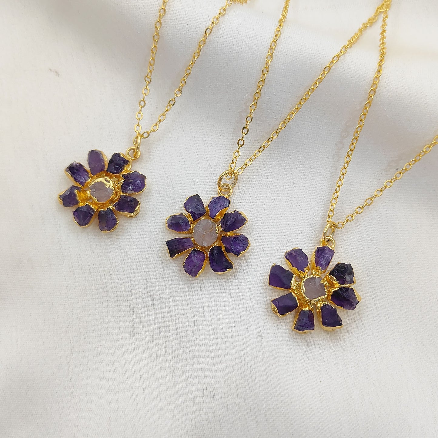 Purple Amethyst Flower Pendant Necklace Handmade Raw Gemstone Jewelry Bohemian Gift for Women- Selling Per Piece