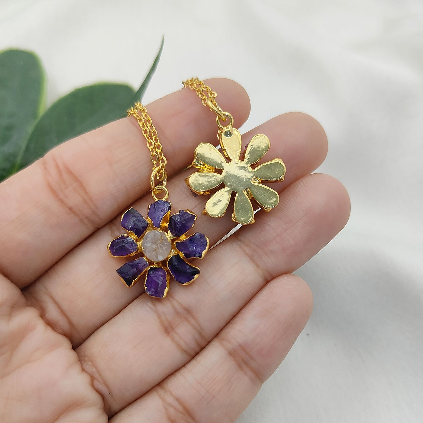 Purple Amethyst Flower Pendant Necklace Handmade Raw Gemstone Jewelry Bohemian Gift for Women- Selling Per Piece